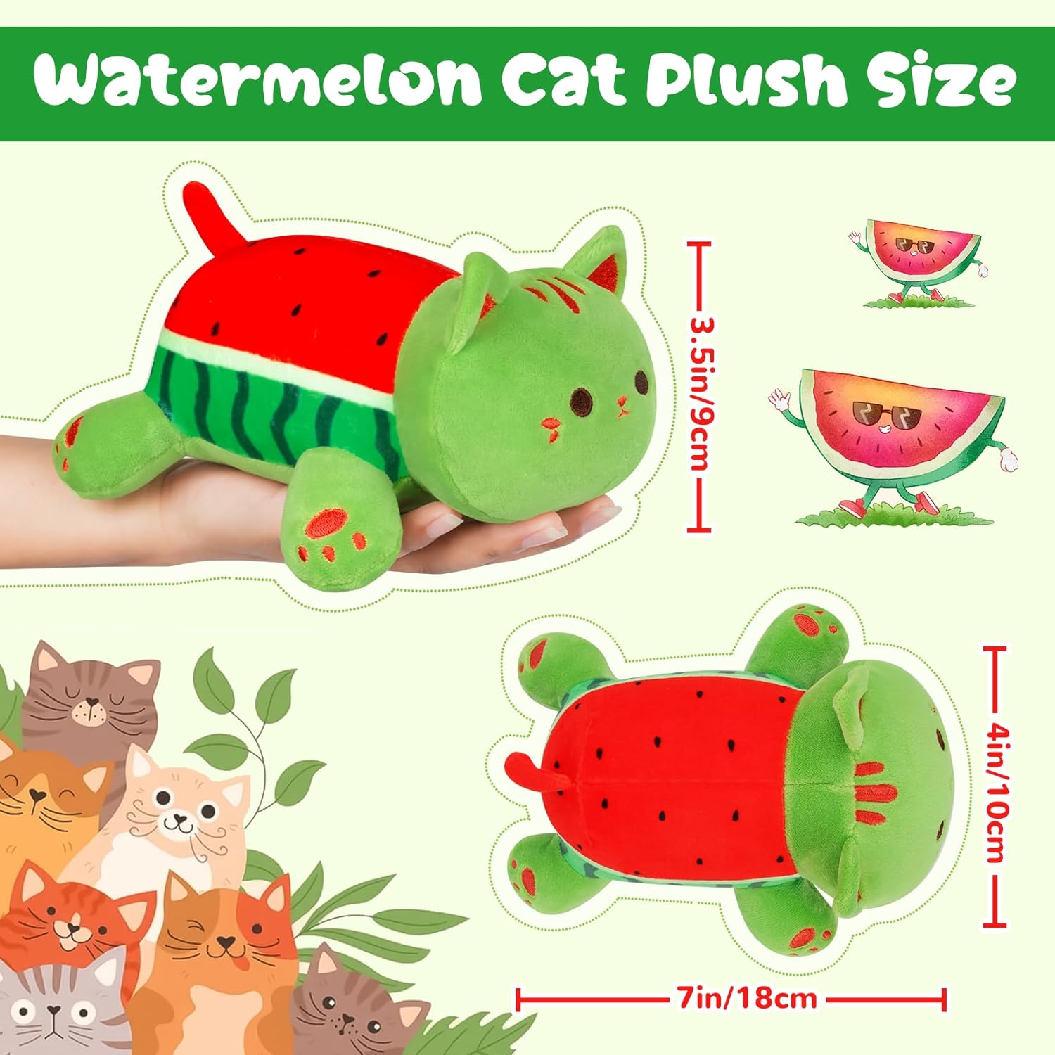 Bekrgwiy Watermelon Cat Plushie Toy 4in Cute Plush Doll