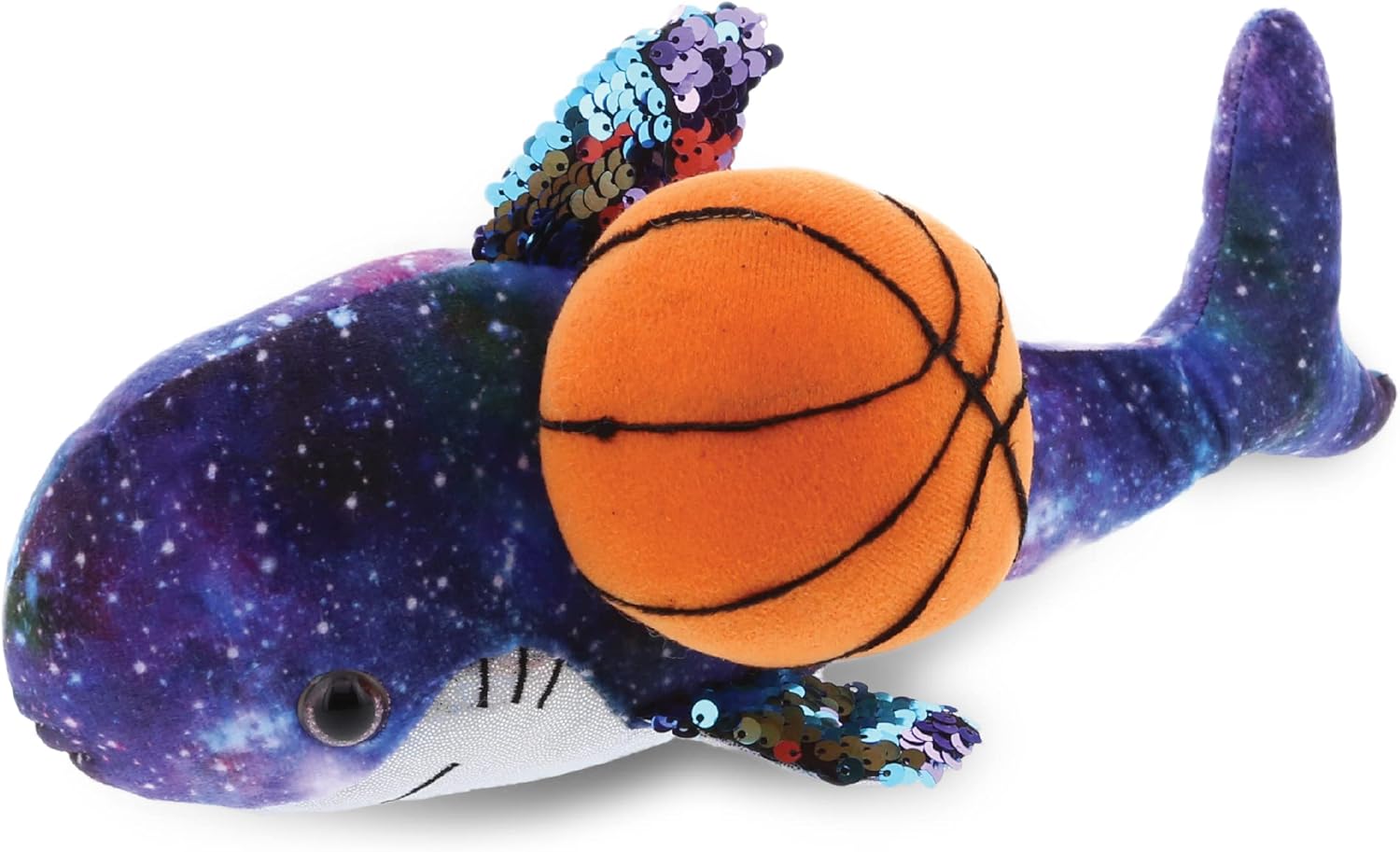 DolliBu Space Sequin Shark Stuffed Animal with Basketball