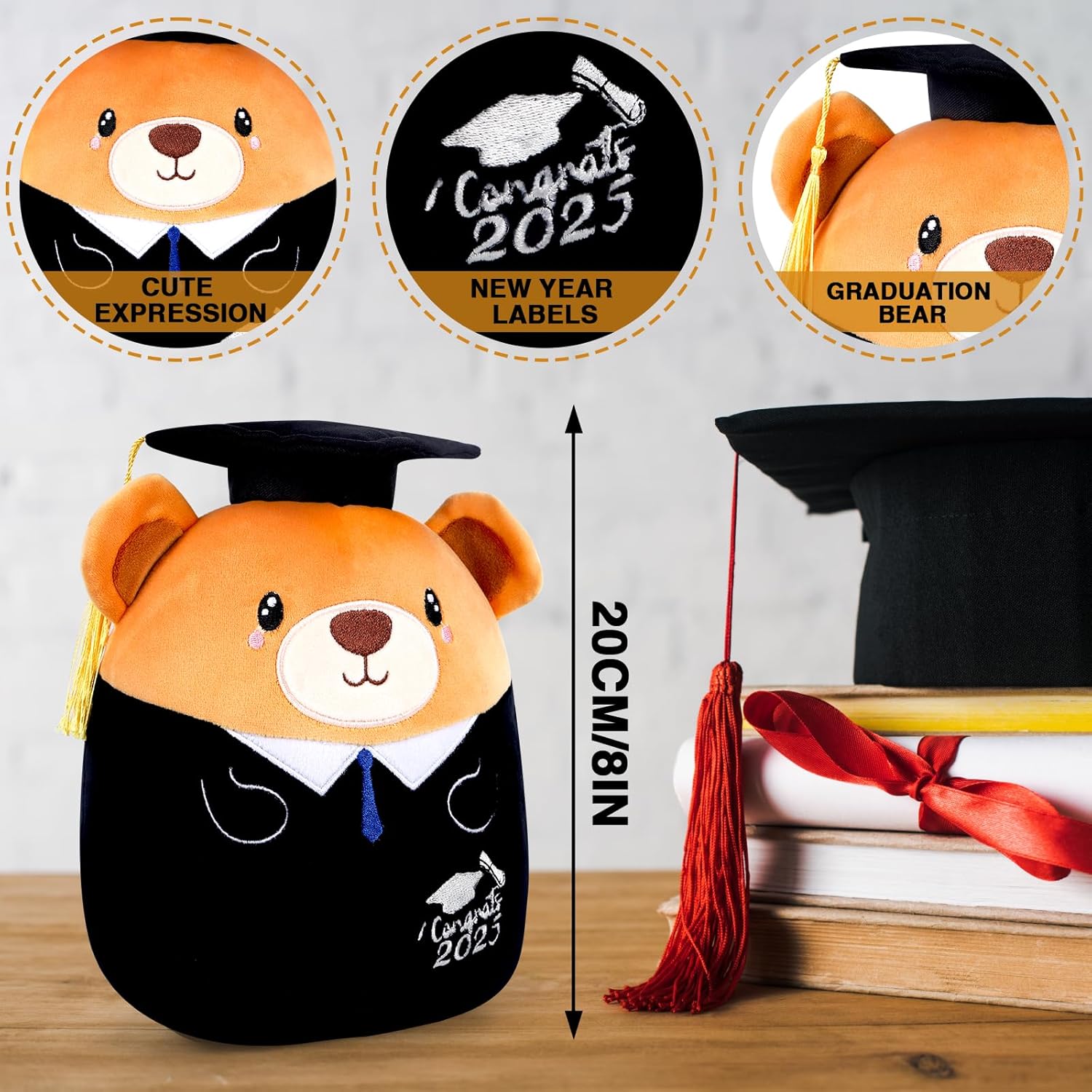Graduation Bear Plush Pillow 8 Inch 2025 Class Gift
