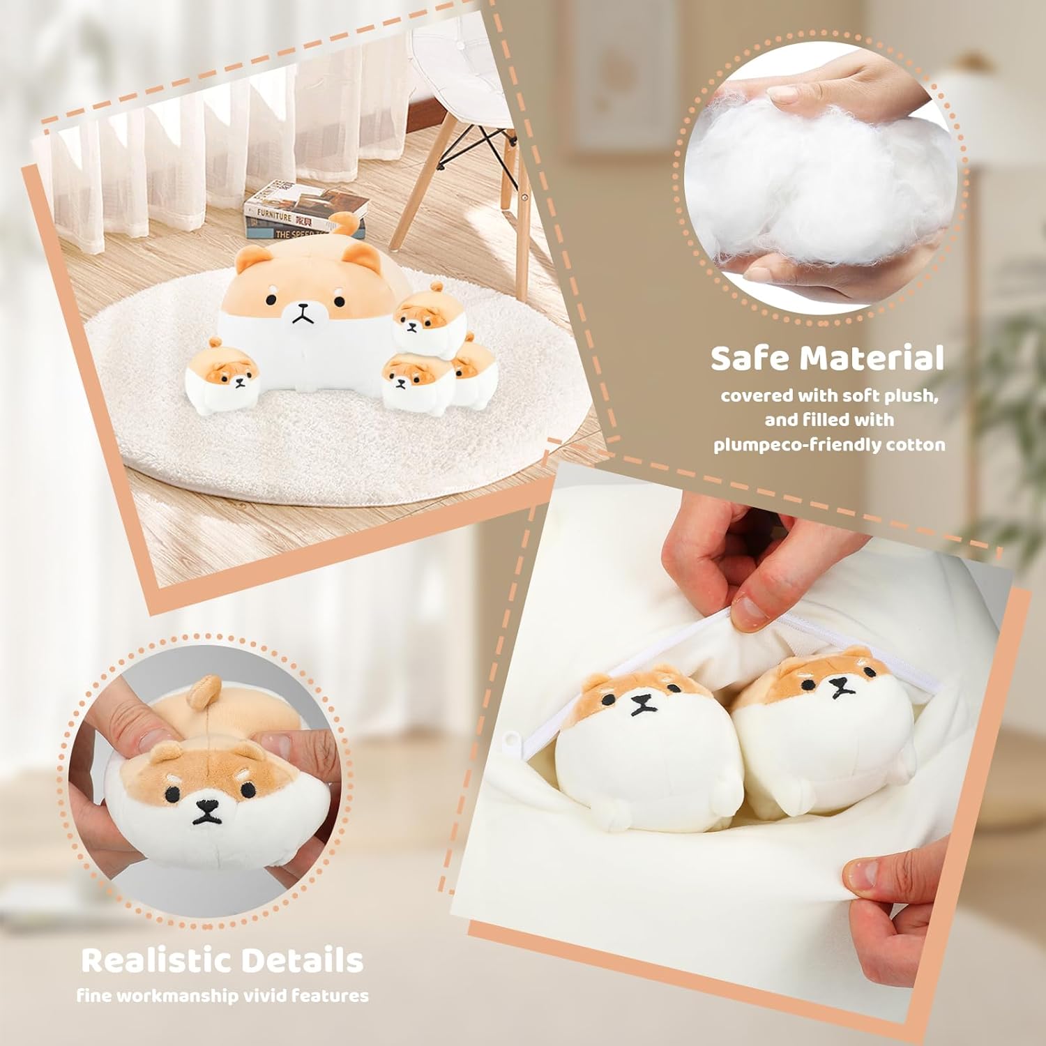 Shiba Inu Plush Pillow with 4 Baby Shiba Inus in Mommys Belly