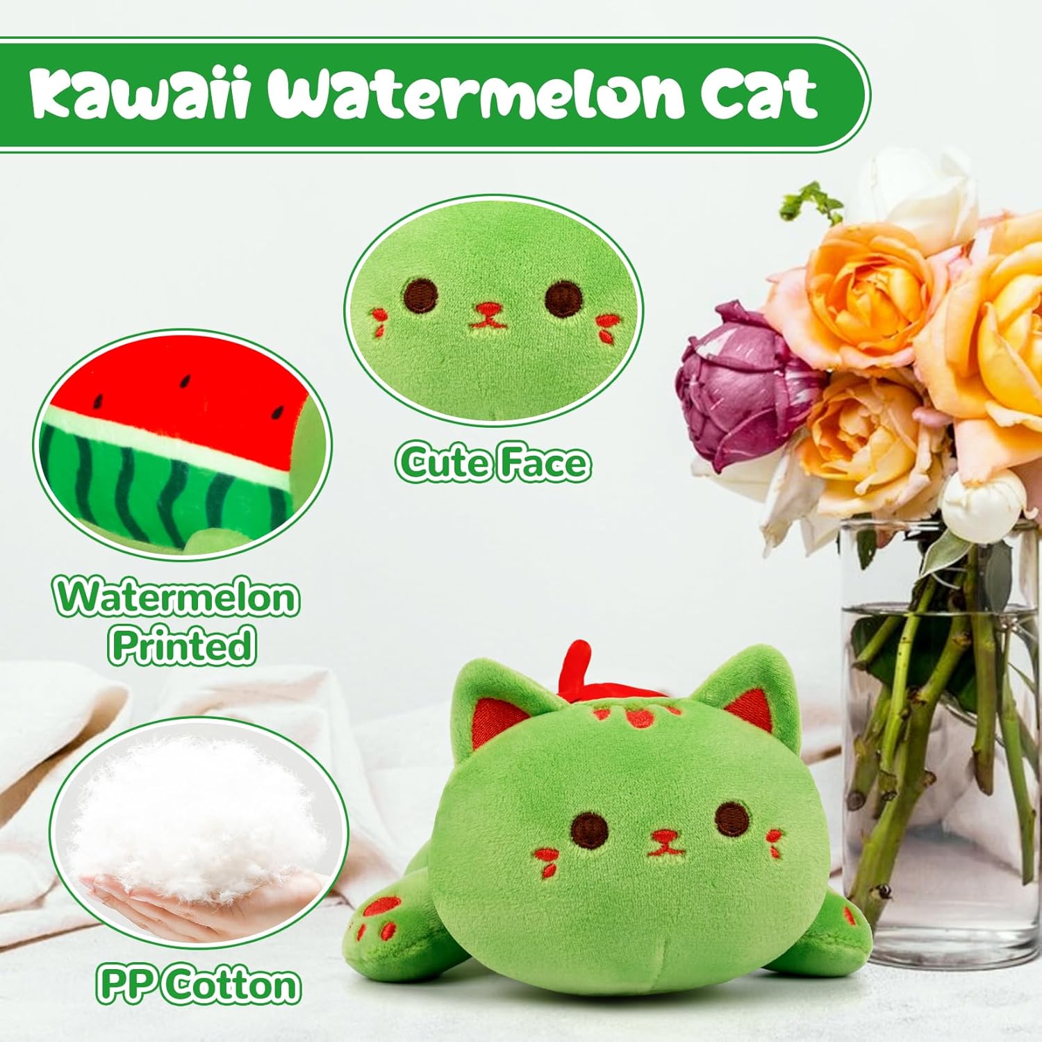 Bekrgwiy Watermelon Cat Plushie Toy 4in Cute Plush Doll