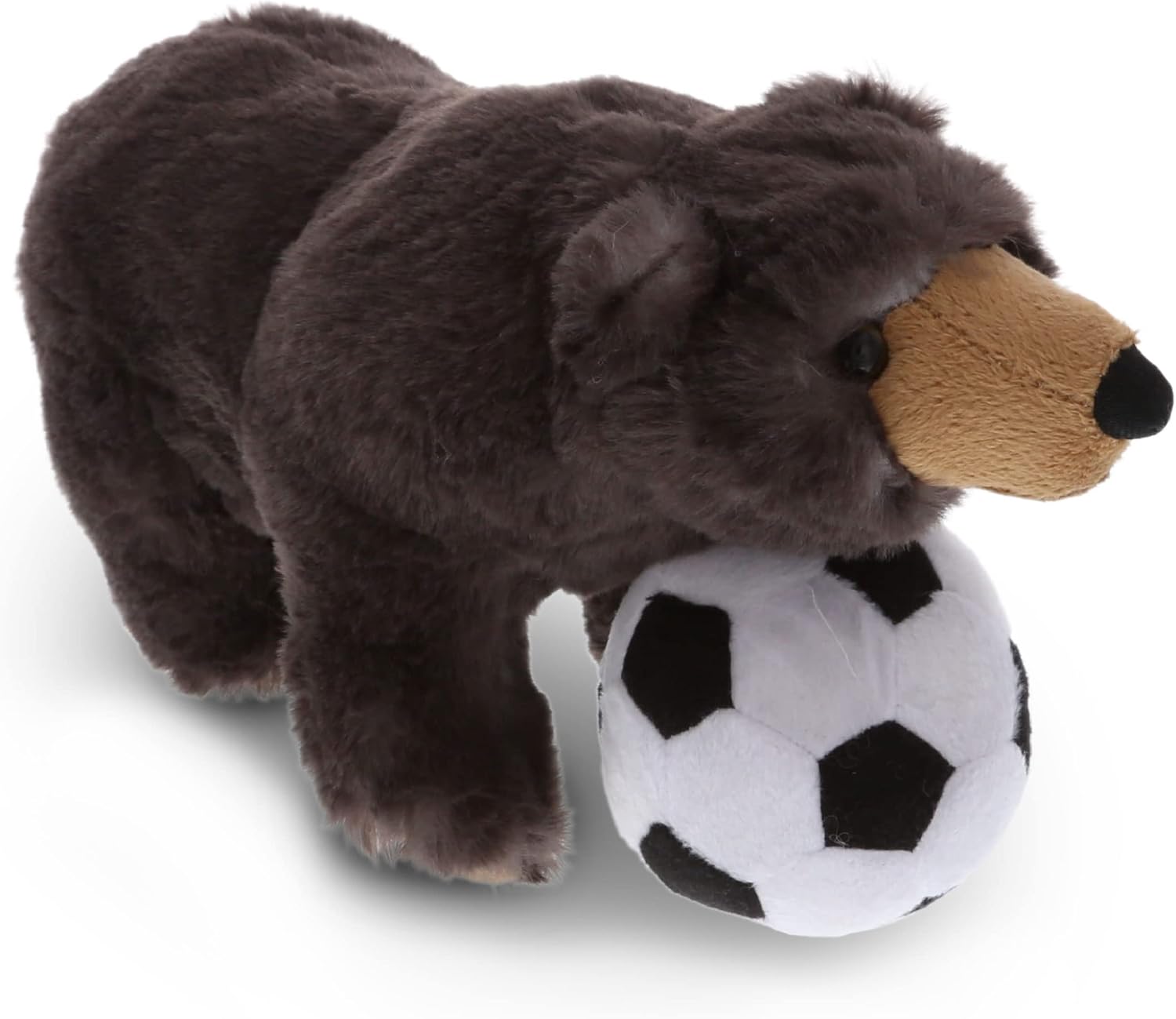 DolliBu Standing Wild Black Bear Plush with Soccer Ball - 11 Inch