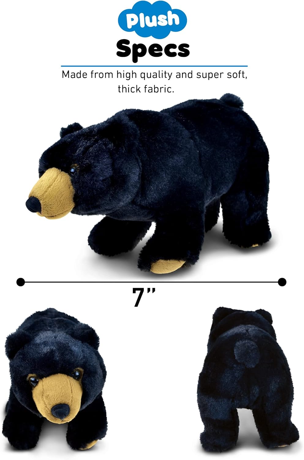 DolliBu Plush Black Bear - 11 Inch Huggable Toy