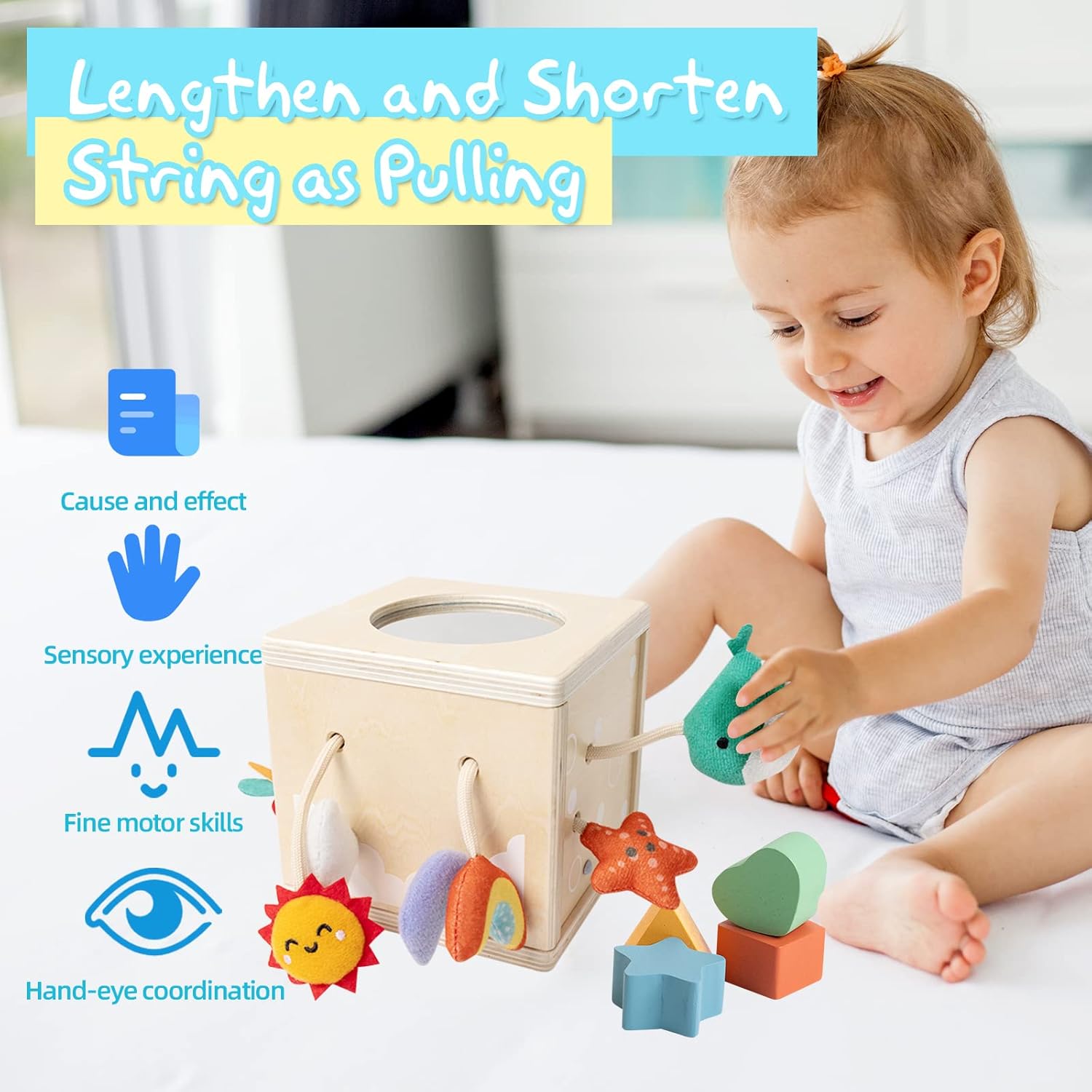Twefex Wooden Pull String Toy for 6-12 Months