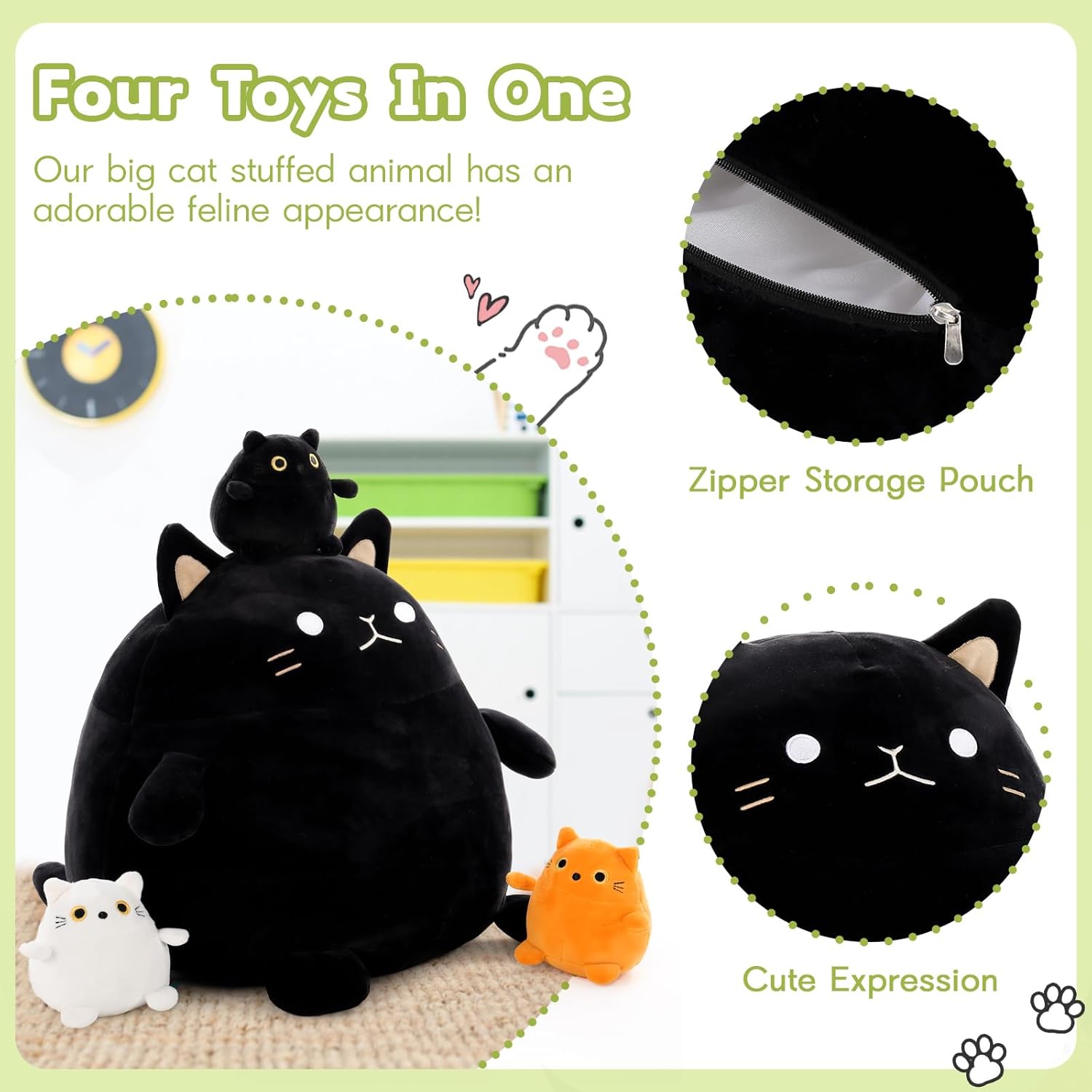 BENINI 4Pcs Giant Black Cat Plush Set