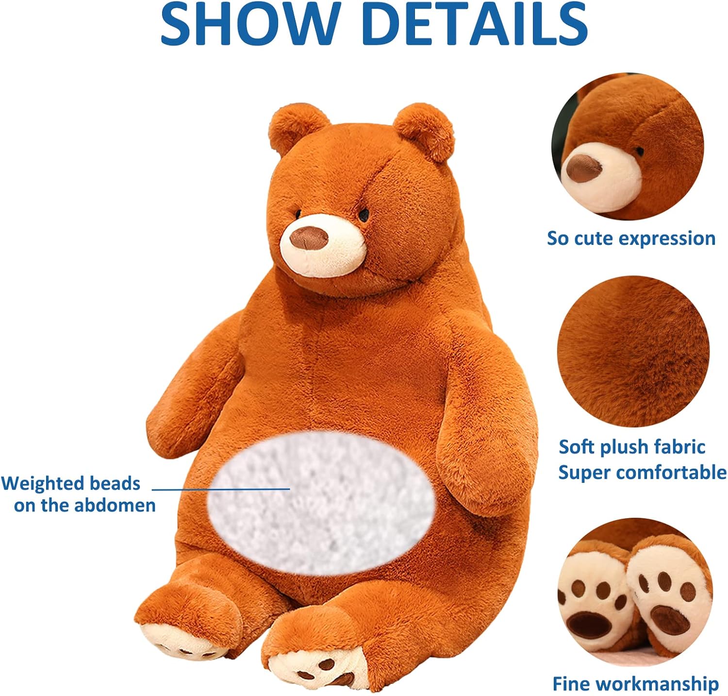 Ronivia Bear Weighted Plush Pillow 17 35 lbs Large Brown Bear Stuffed Animal