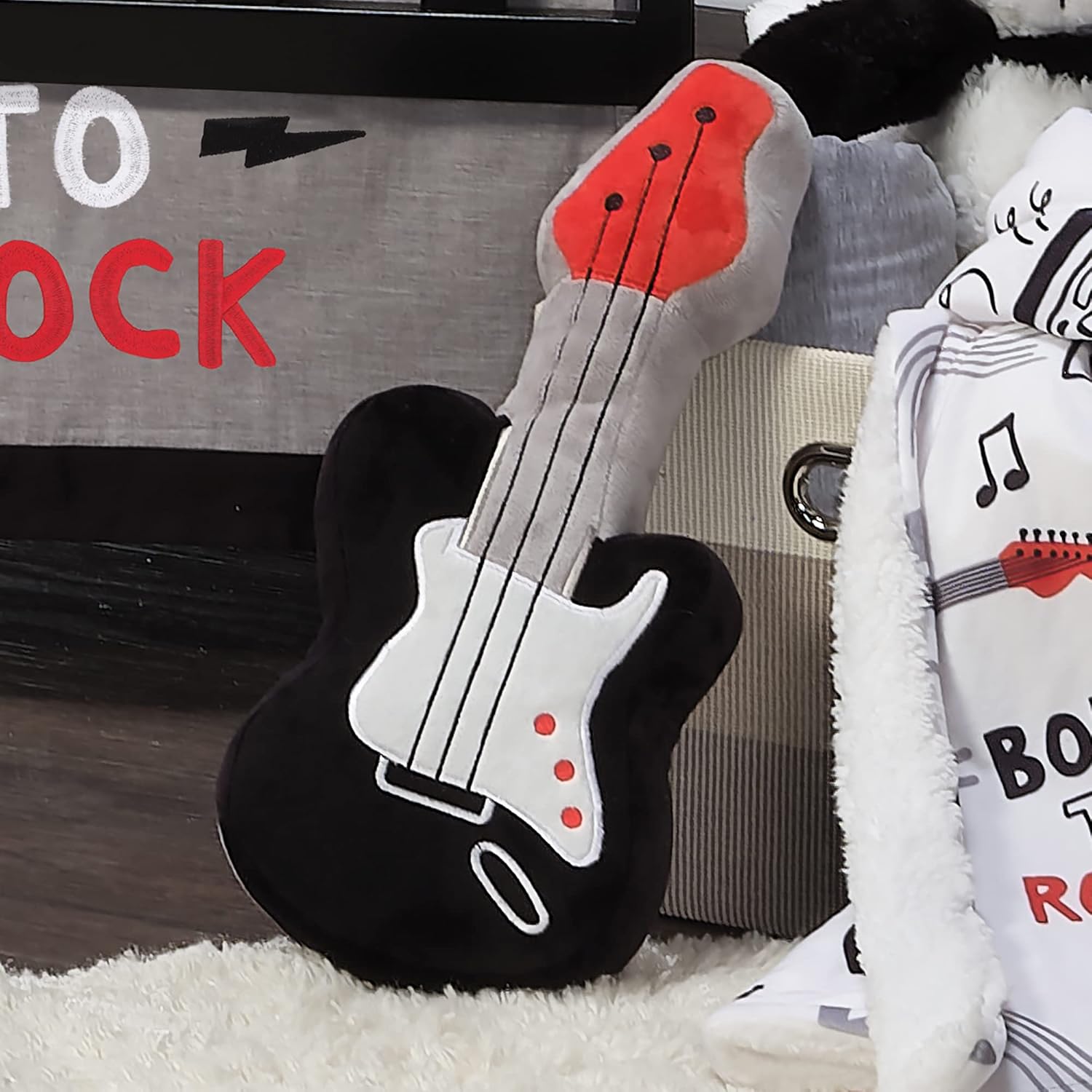 Lambs Ivy Rock Star Guitar Plush Toy - GrayBlack