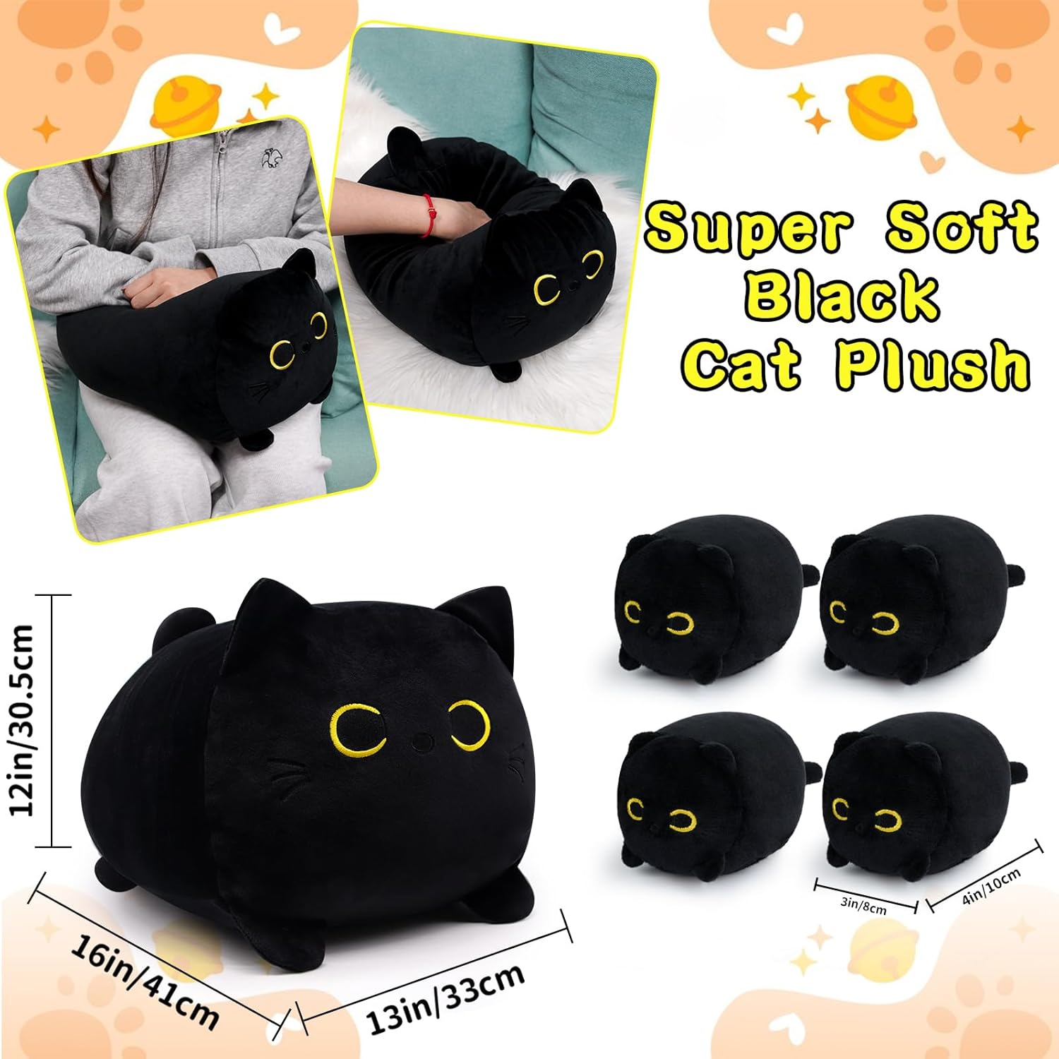 Black Cat Plushie Toy with 4 Baby Kittens