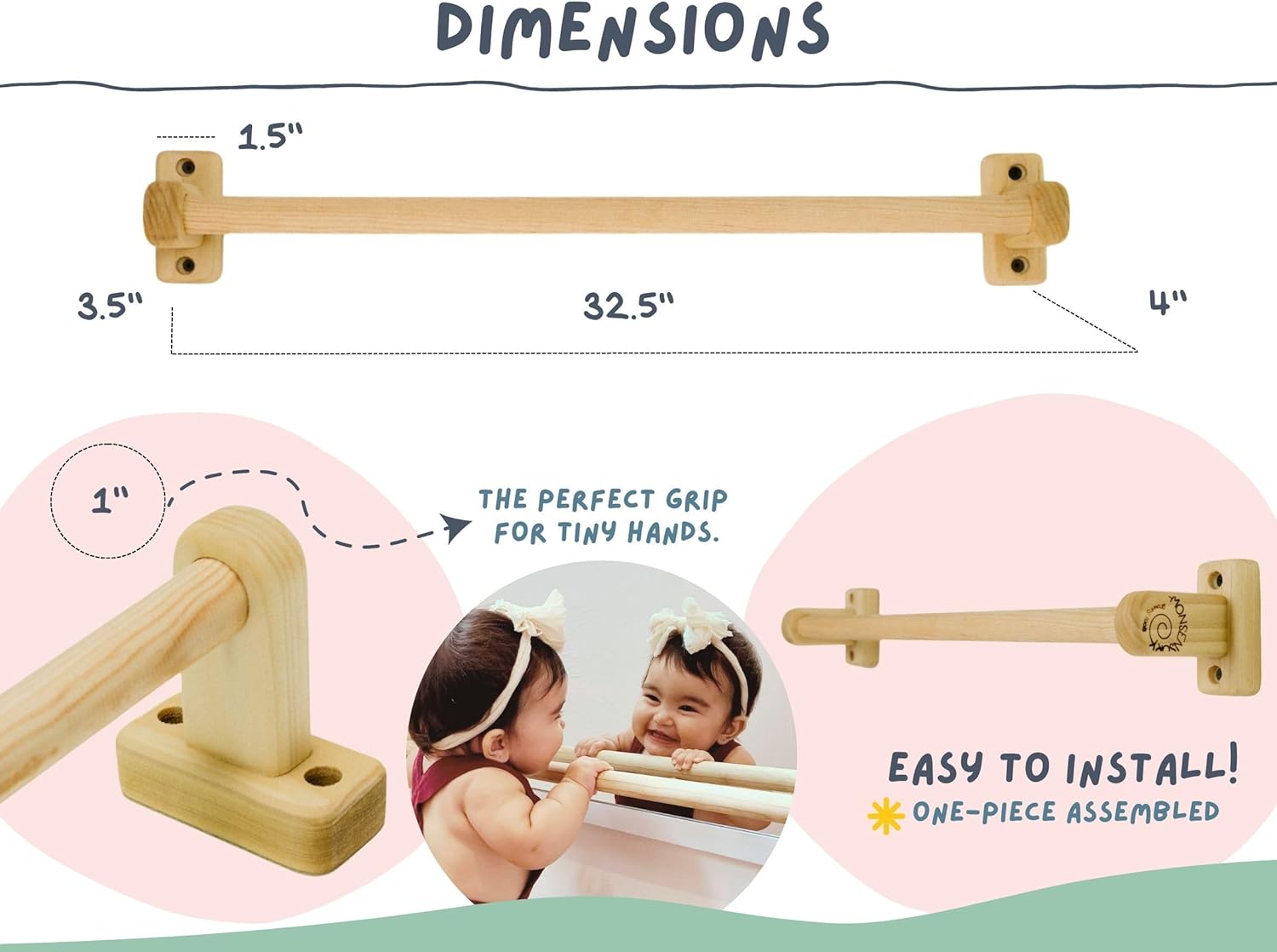 Montessori Pull Up Bar for Babies 325 Inches Long