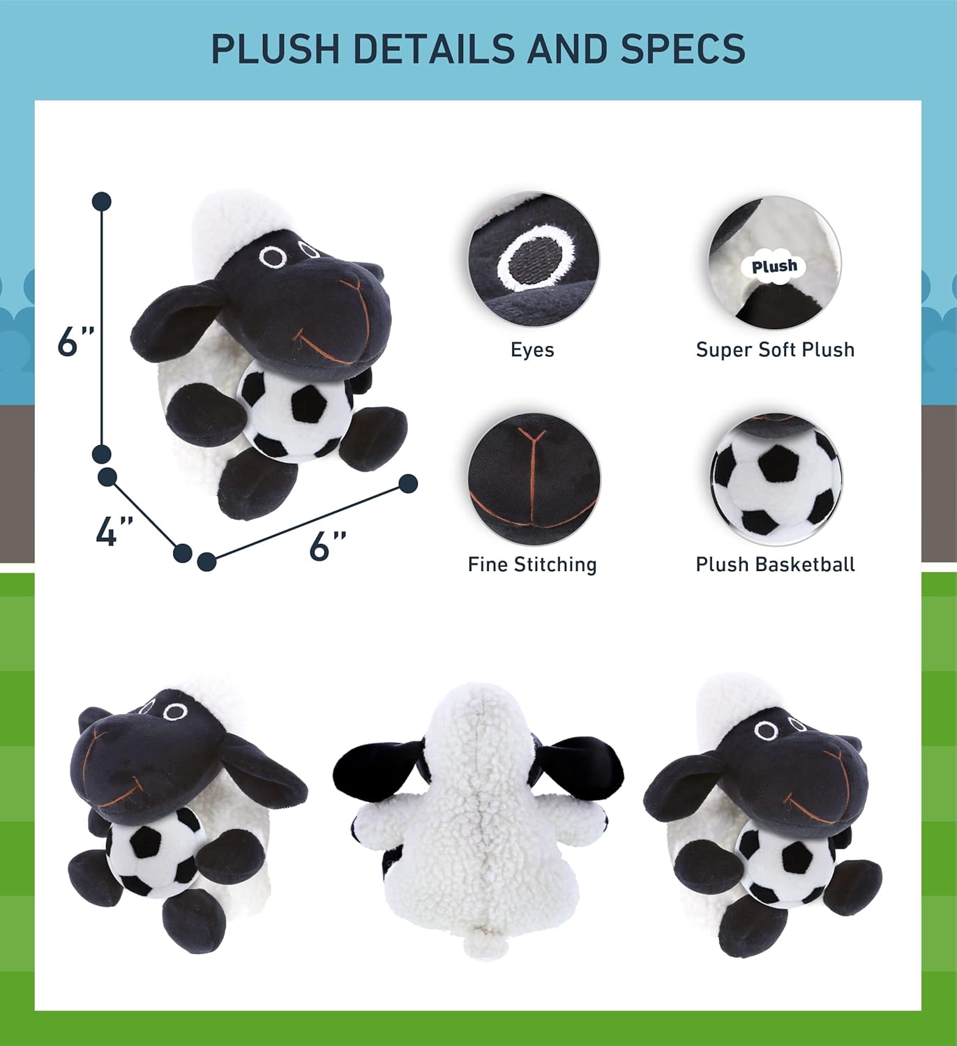 DolliBu Black Nose Sheep Plush with Soccer Ball - 6 Inches