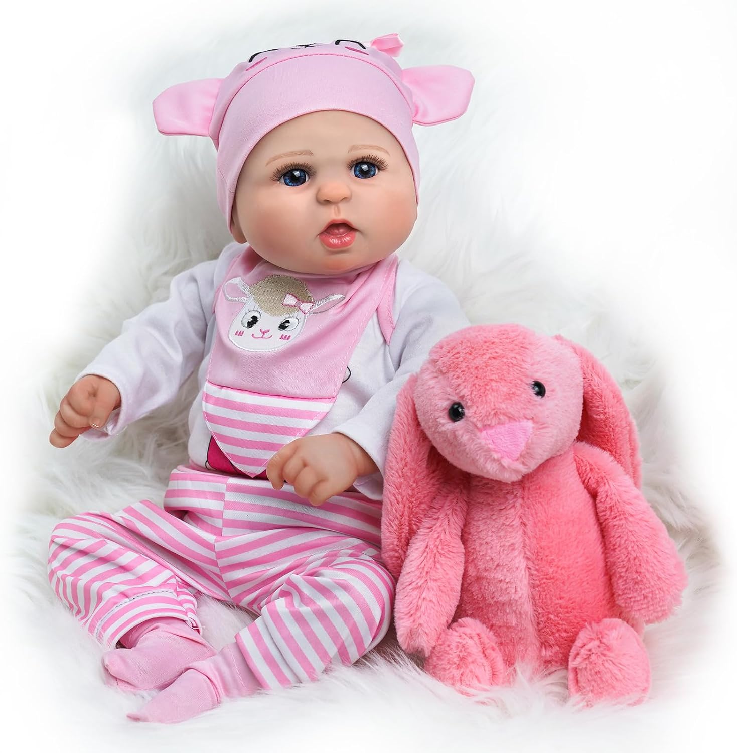 BABESIDE Reborn Baby Doll with 8pcs Clothes and Bassinet