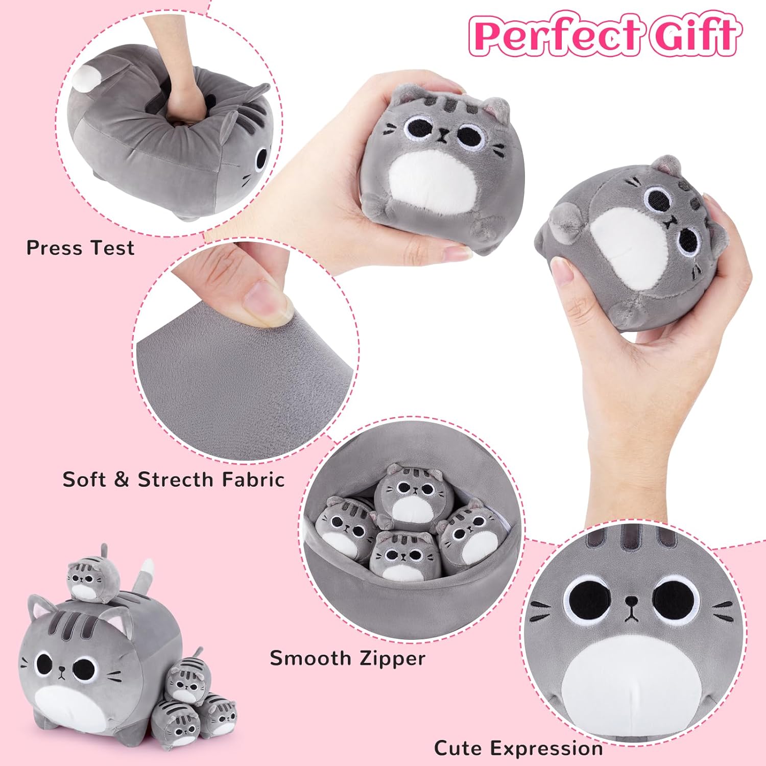 Grey Cat Plush Family Set 5PCS Stuffed Animals