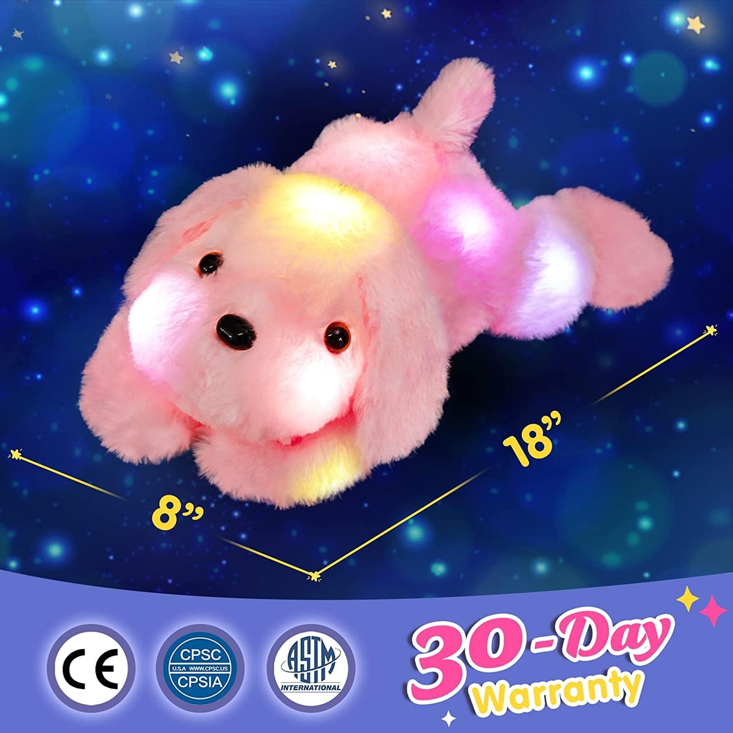 Glowing LED Pink Puppy Dog Plush Toy with Night Light