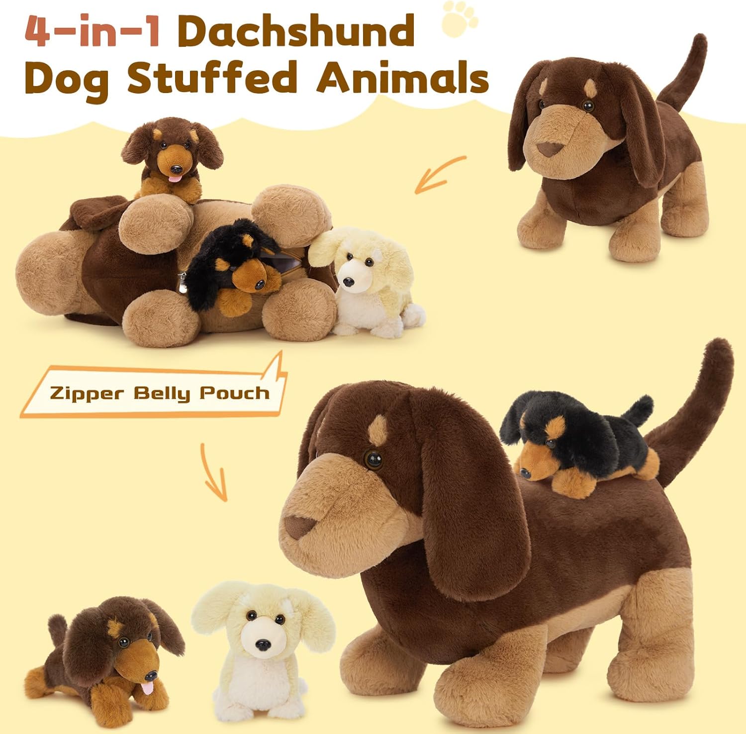 Muiteiur 18 Dachshund Plush Set 4-Pack Cuddly Dog Toys