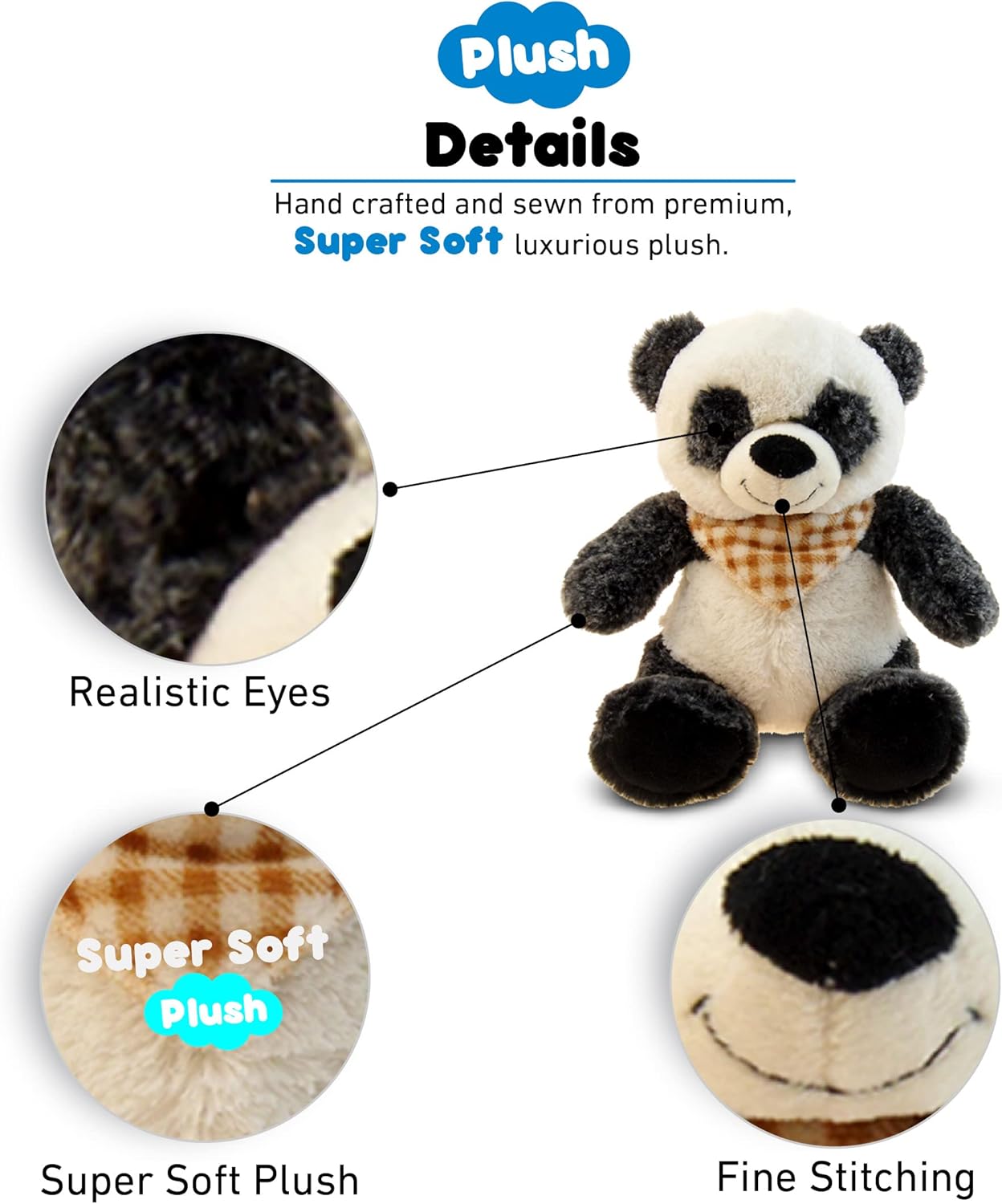 DolliBu Plush Panda Bear - 8 Inch Huggable Bear Toy