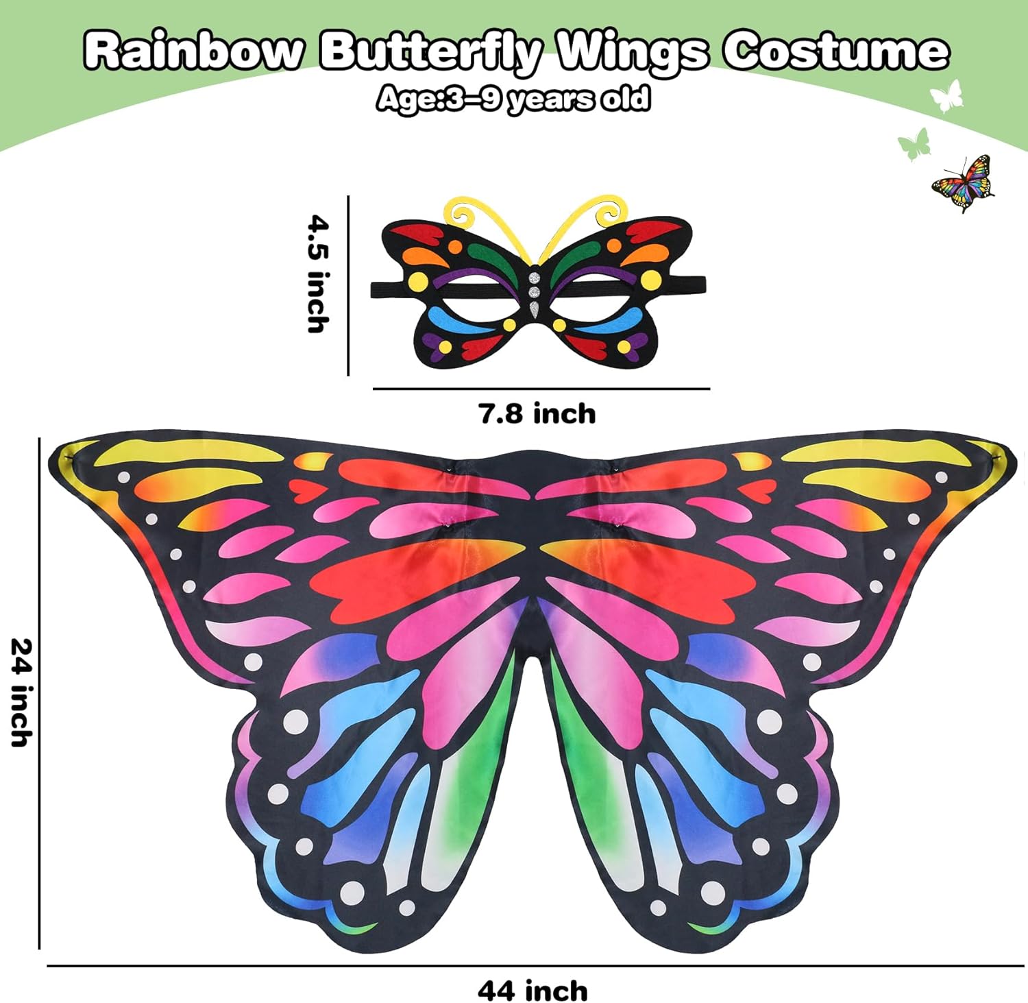 Creatoy Toddler Butterfly Costume for Girls with Rainbow Masks