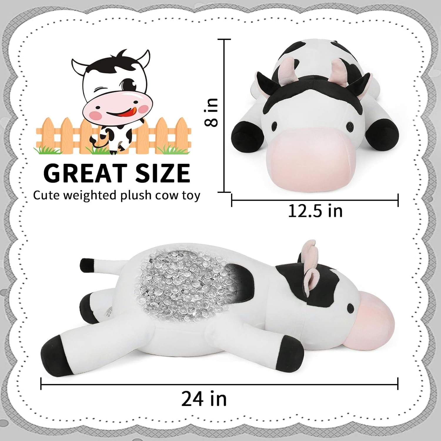 FLORVIV Weighted Cow Plush Toy 24 42lb Comfort Pillow for Kids