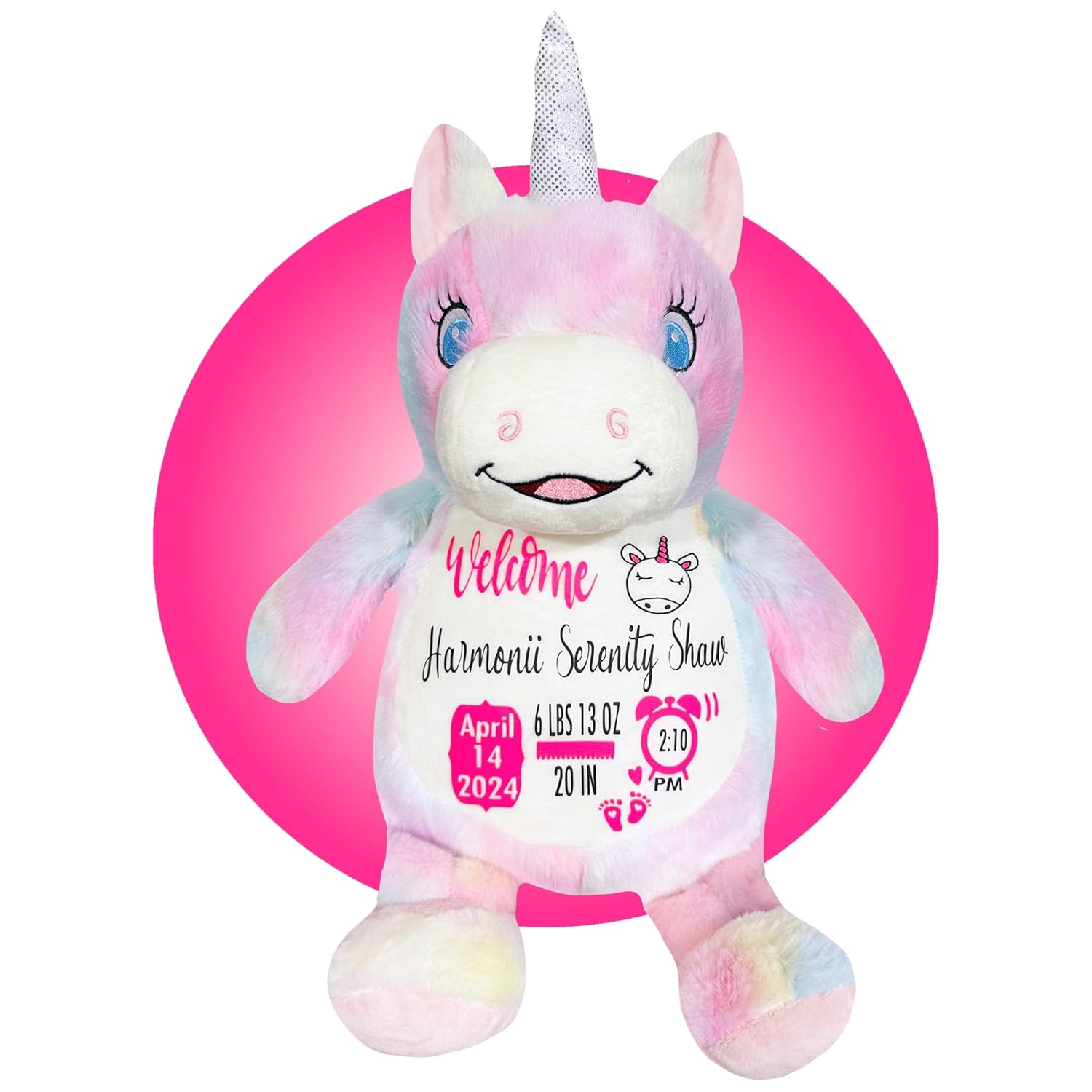 Personalized Unicorn Birth Stat Stuffed Animal - 185 Tall