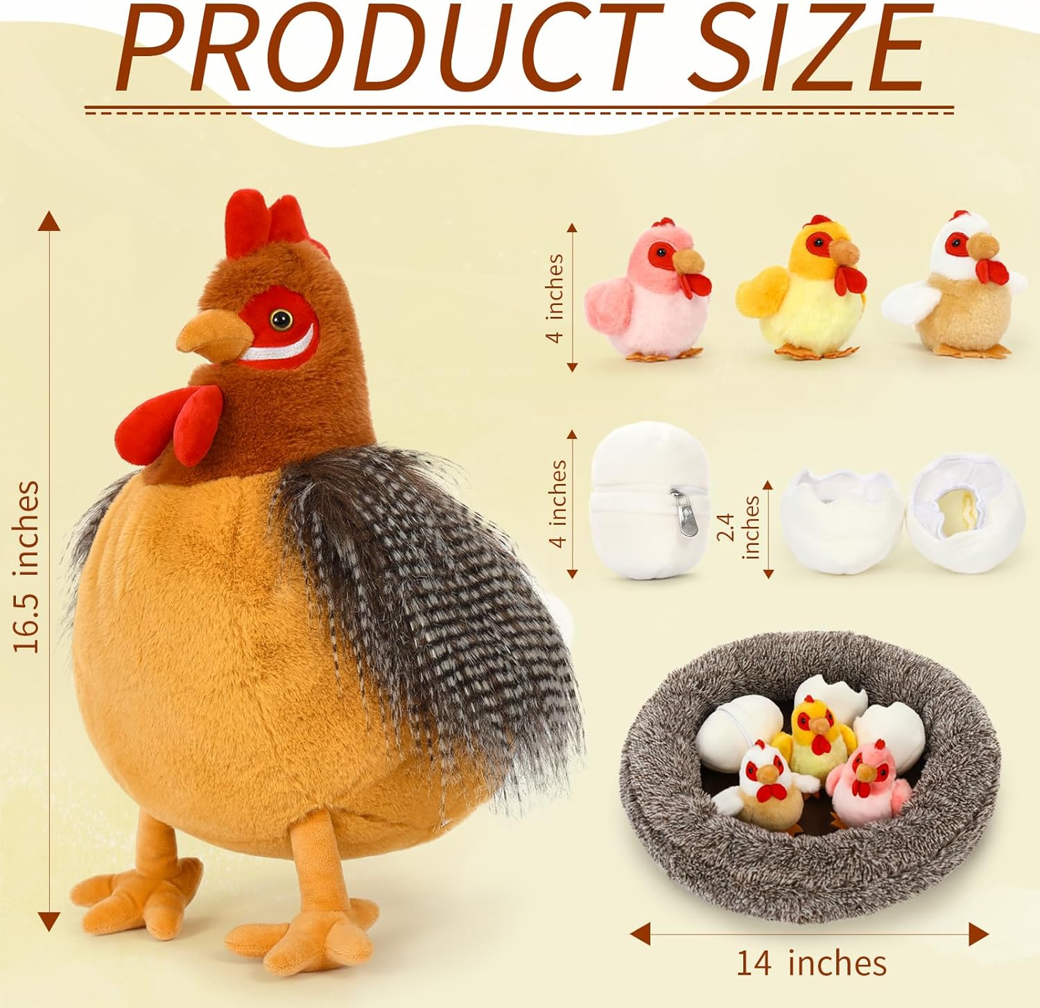 BENINY Egg Laying Hen Plush Toys with Baby Chicks and Coop