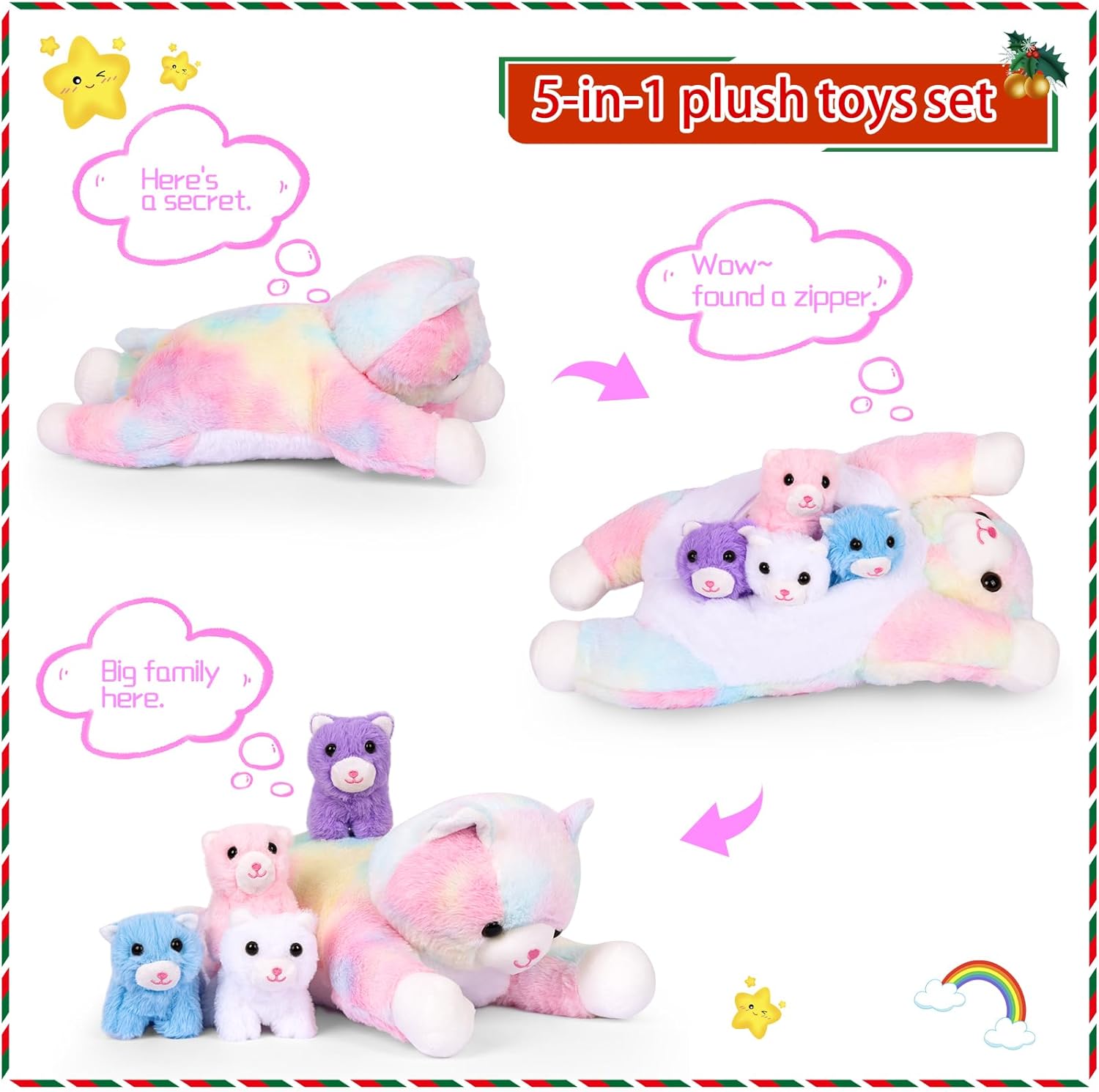 PLYFOU 5-Piece Cat Plush Set for Kids