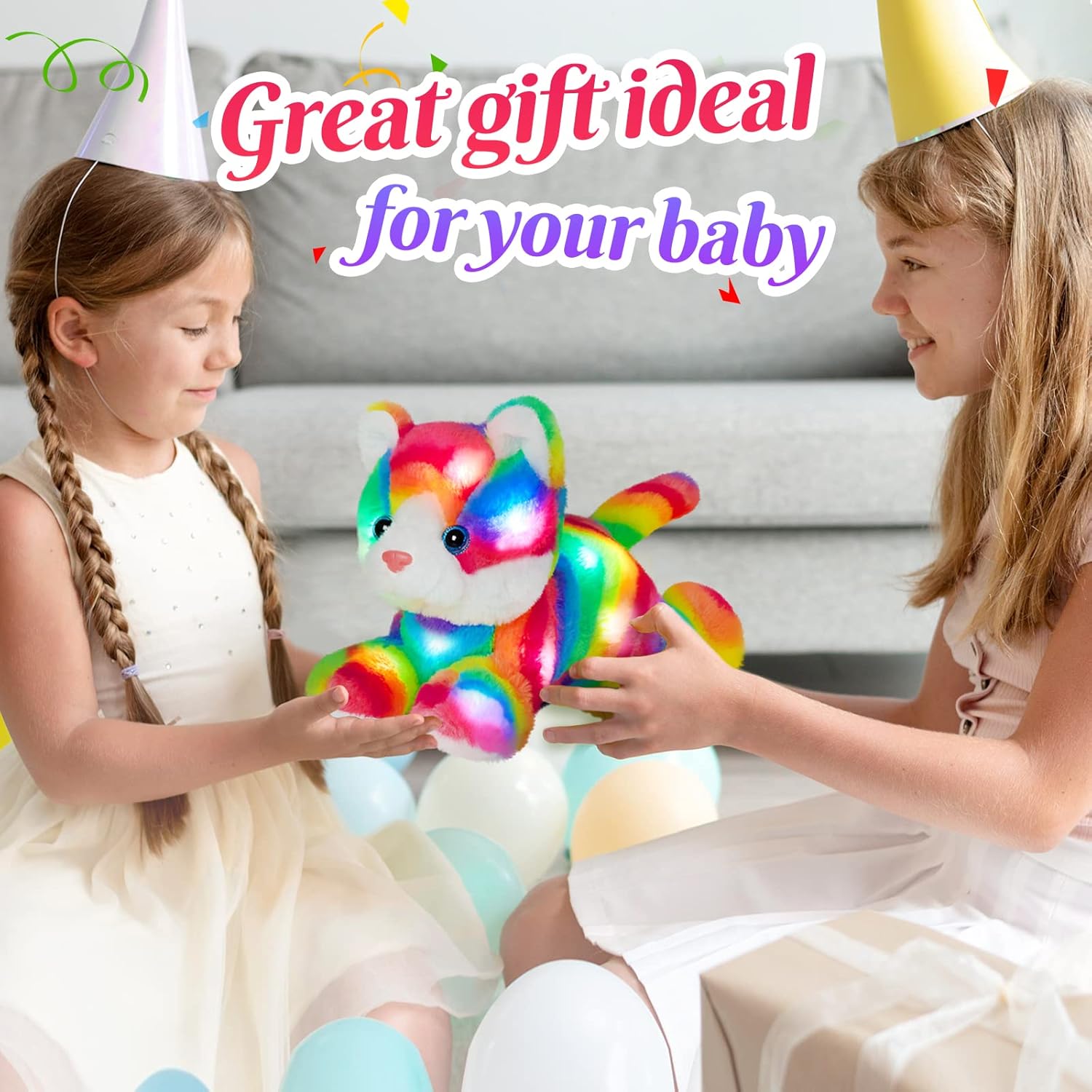 Glow Guards 13 Rainbow Cat Plush Toy with LED Night Light
