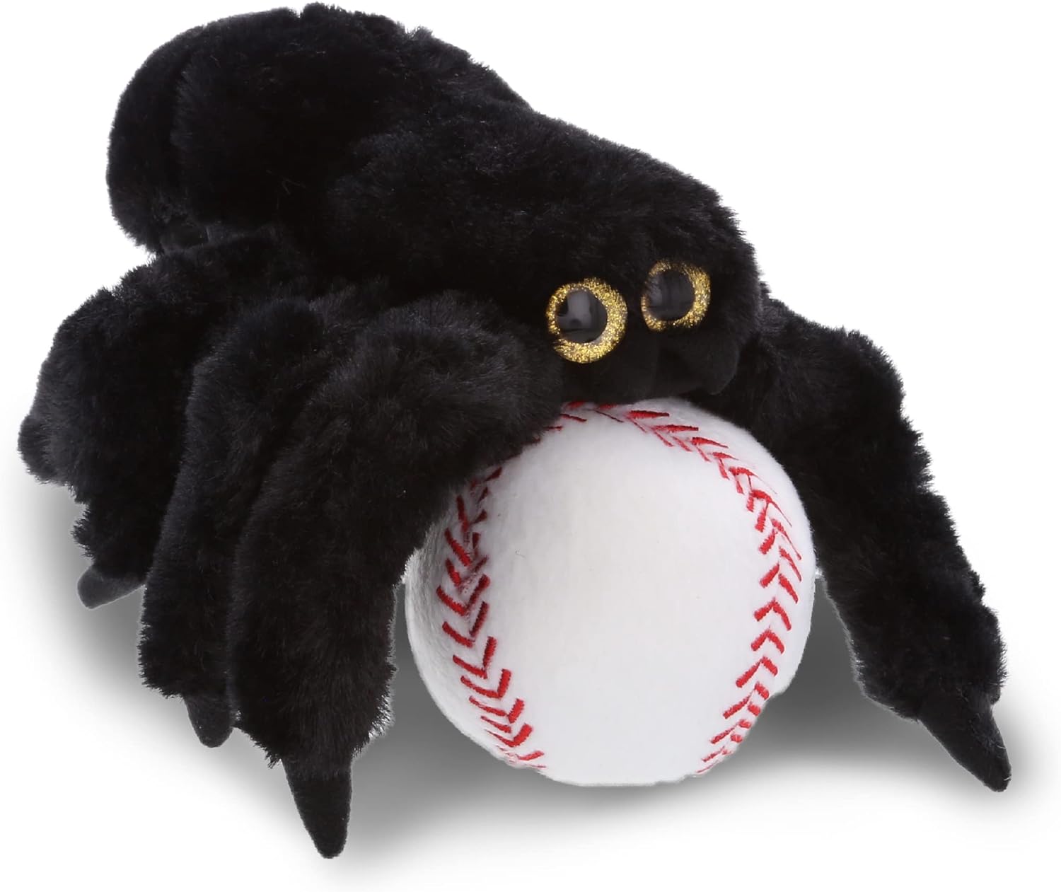 DolliBu Black Spider Plush with Baseball - 7 Inch Huggable Stuffed Animal