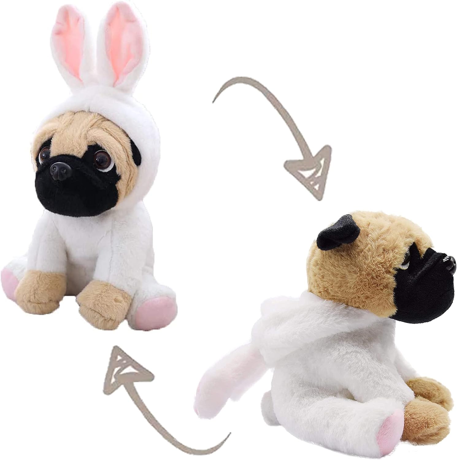 CASAGOOD Pug Dog Plush in Bunny Rabbit Costume 12 Inch