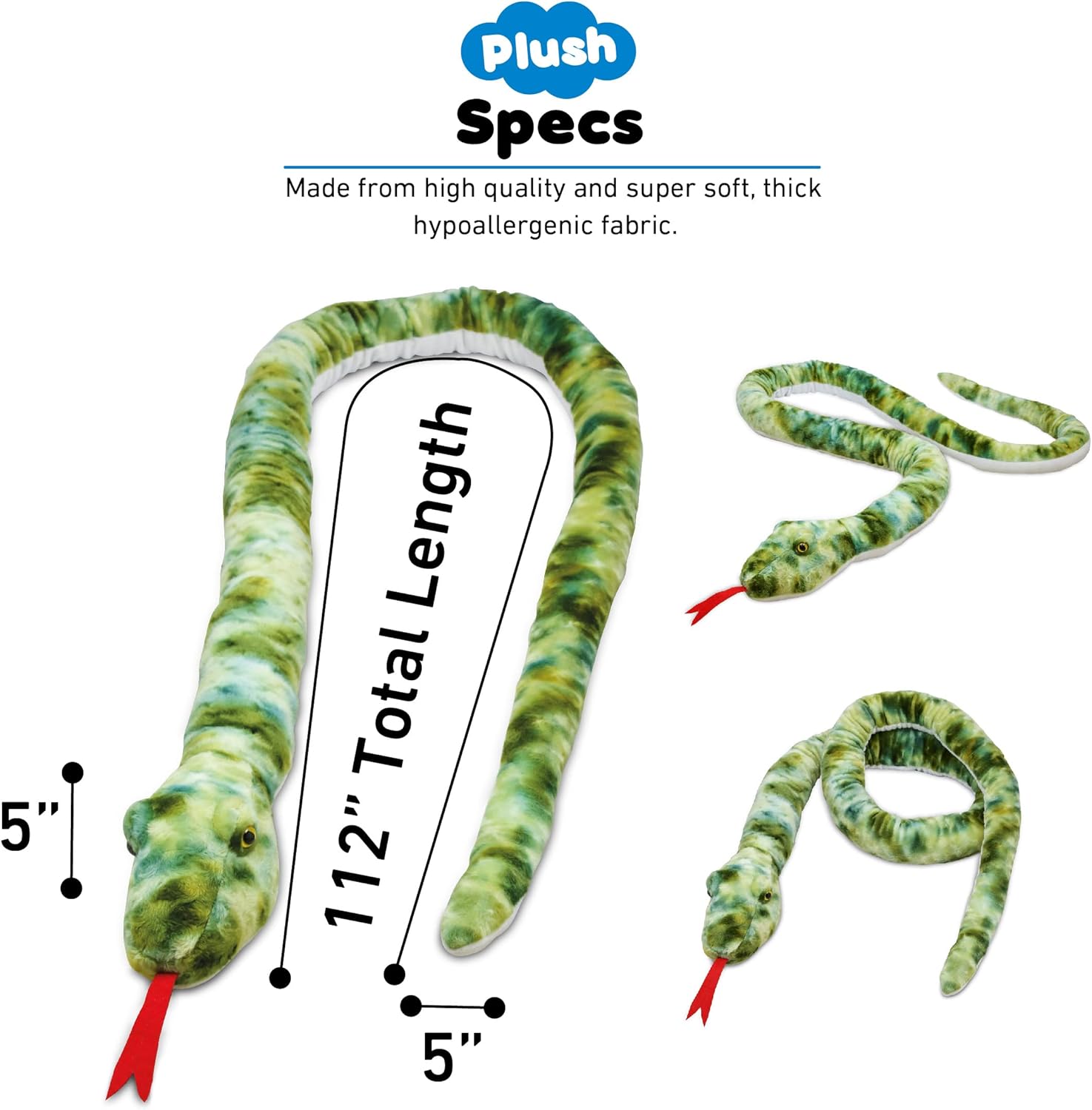 DolliBu Green Snake Giant Plush Pillow 112 Inches Long