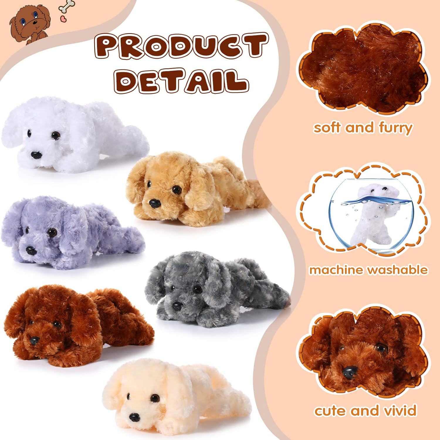 Harrycle 6 Pcs 8 Inch Plush Dog Pillow Toy Set