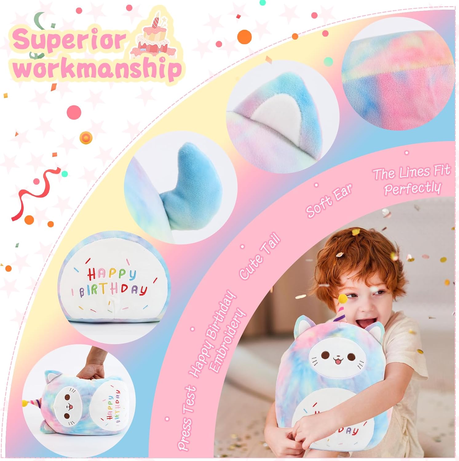 ForYoung 12 Happy Birthday Cat Plush Pillow 1