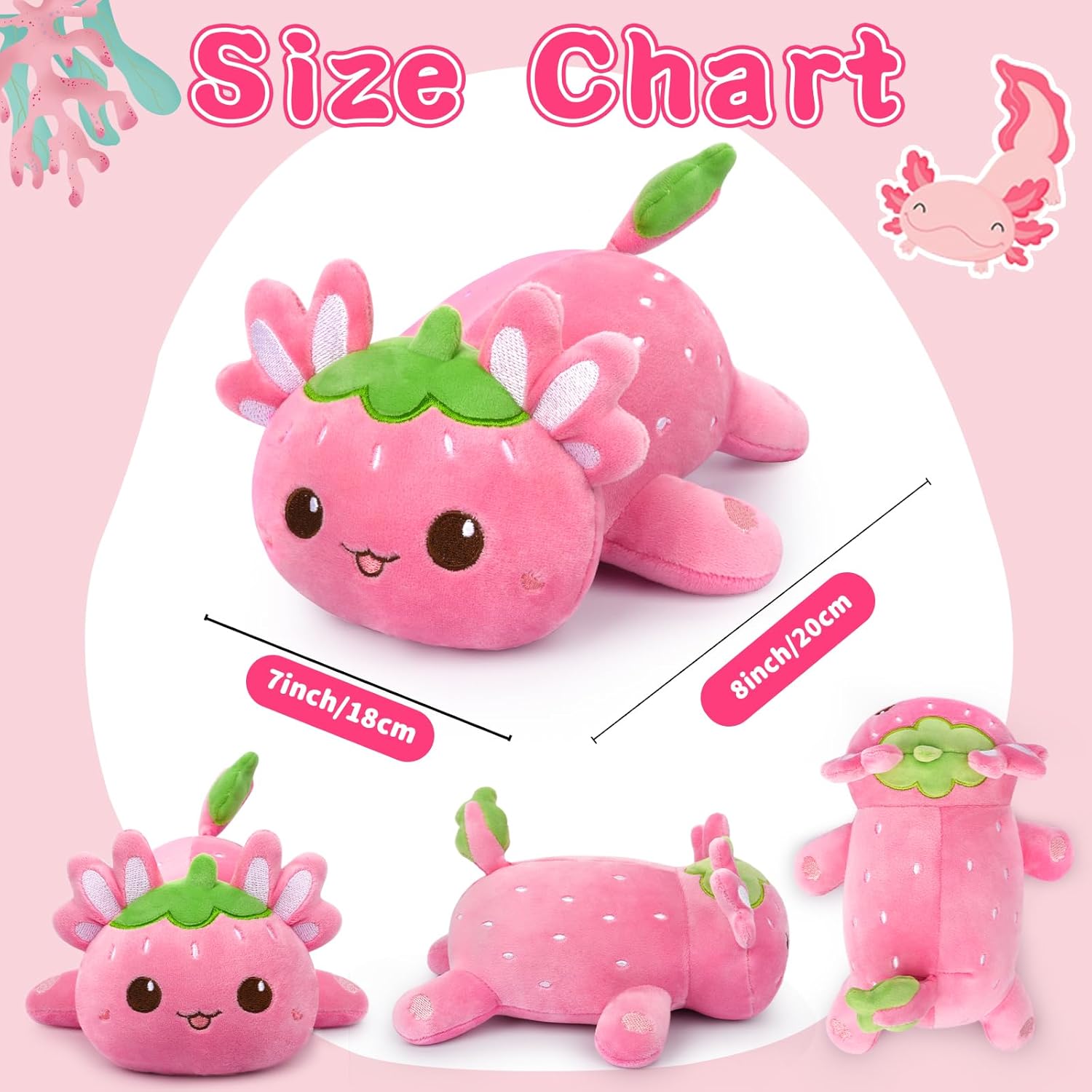 Cute Strawberry Axolotl Plushie Toy 8 Inch