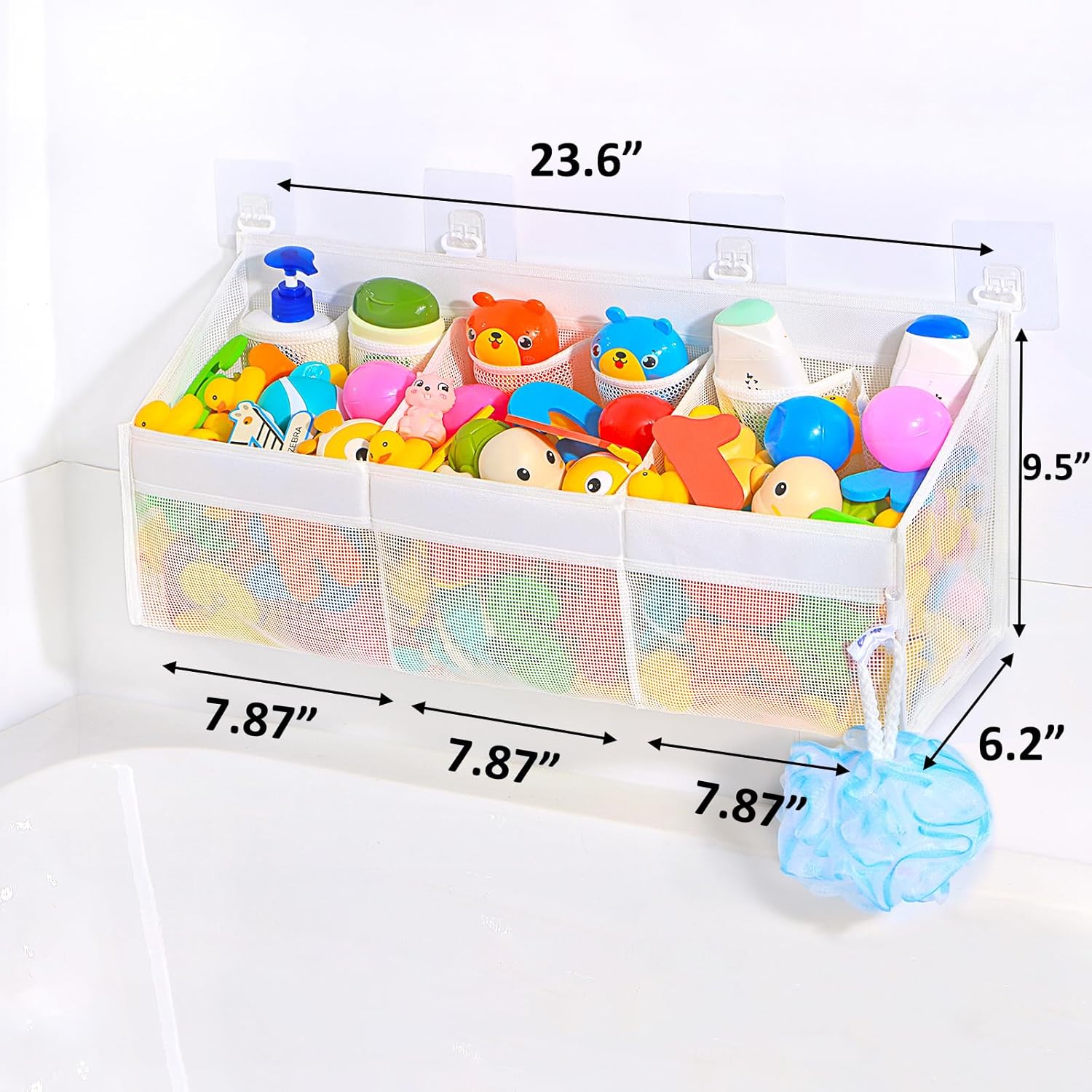 KPH Bath Toy Holder with 6 Pockets and Mesh Drying