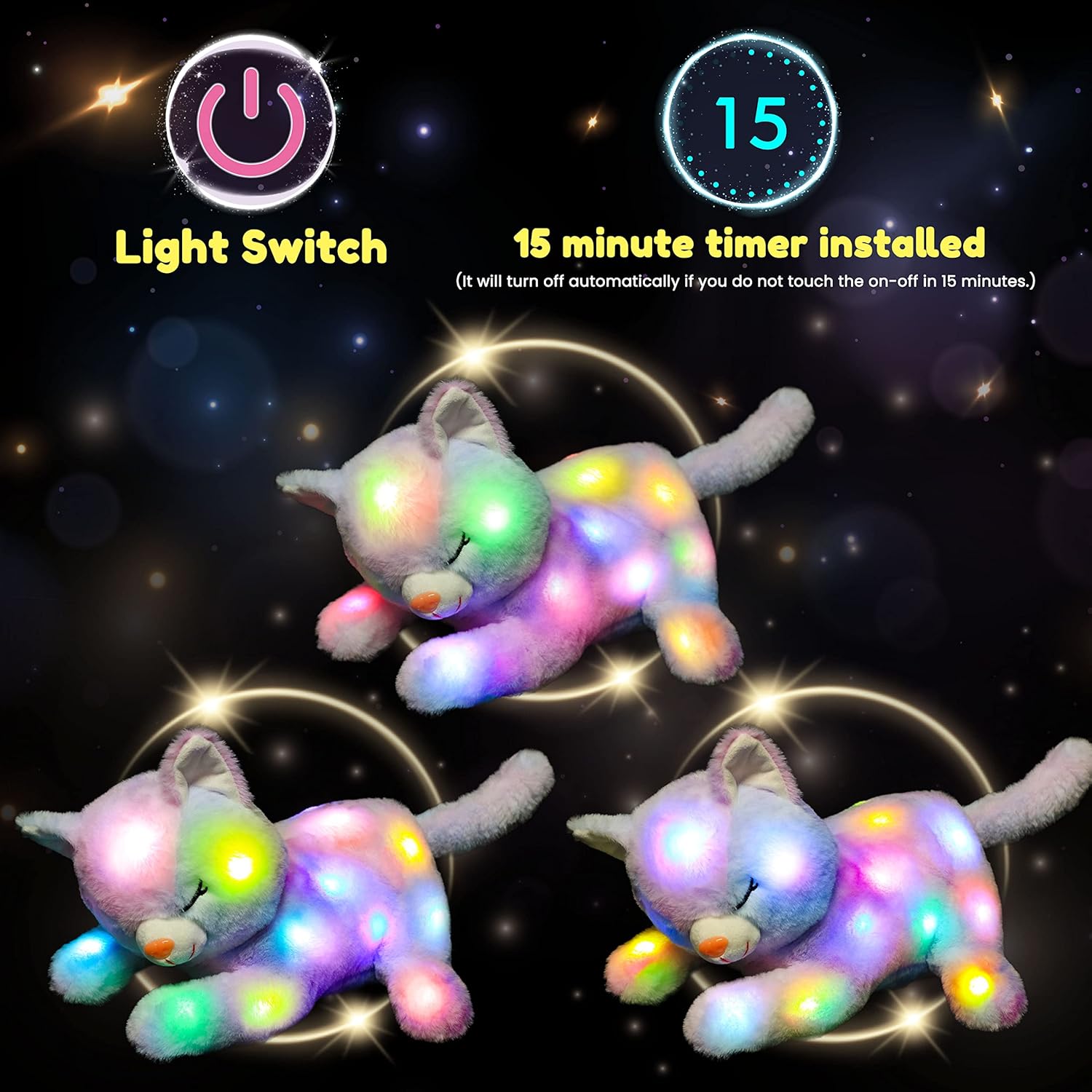 Hopearl LED Plush Cat Night Light Playset with 3 Baby Kittens