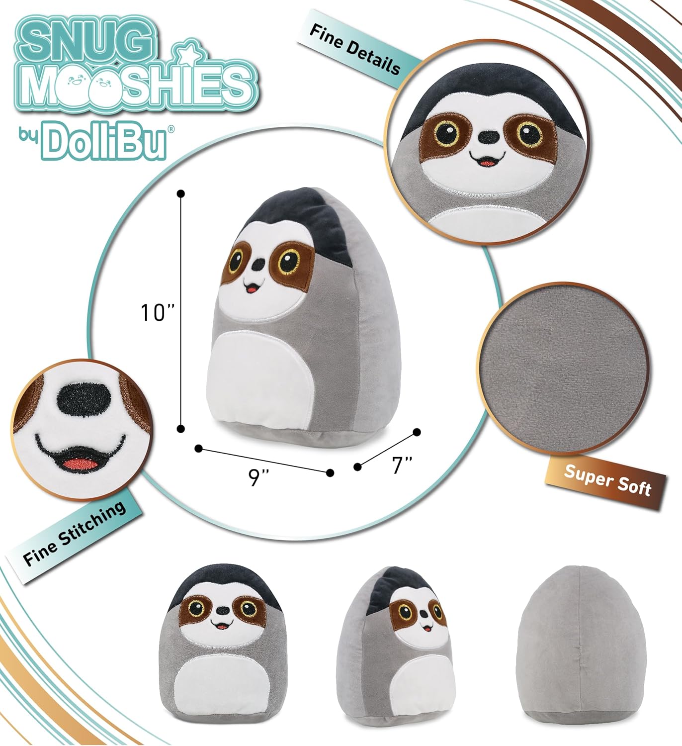 DolliBu Snug-Mooshies Sloth Plush Toy - 10 Inch