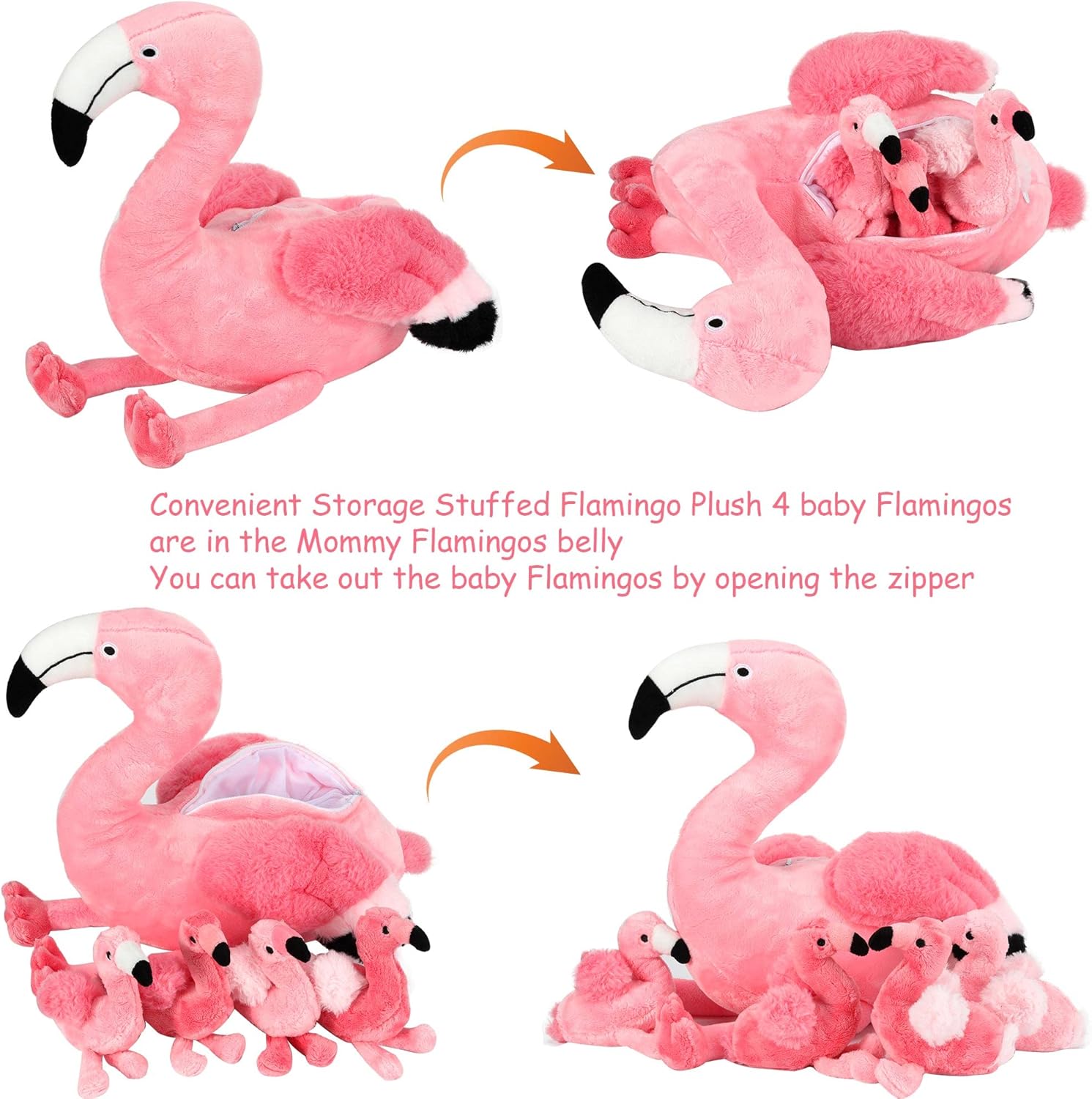 21 Inch Flamingo Plush Toy with 4 Babies - Soft Cute Machine Washable