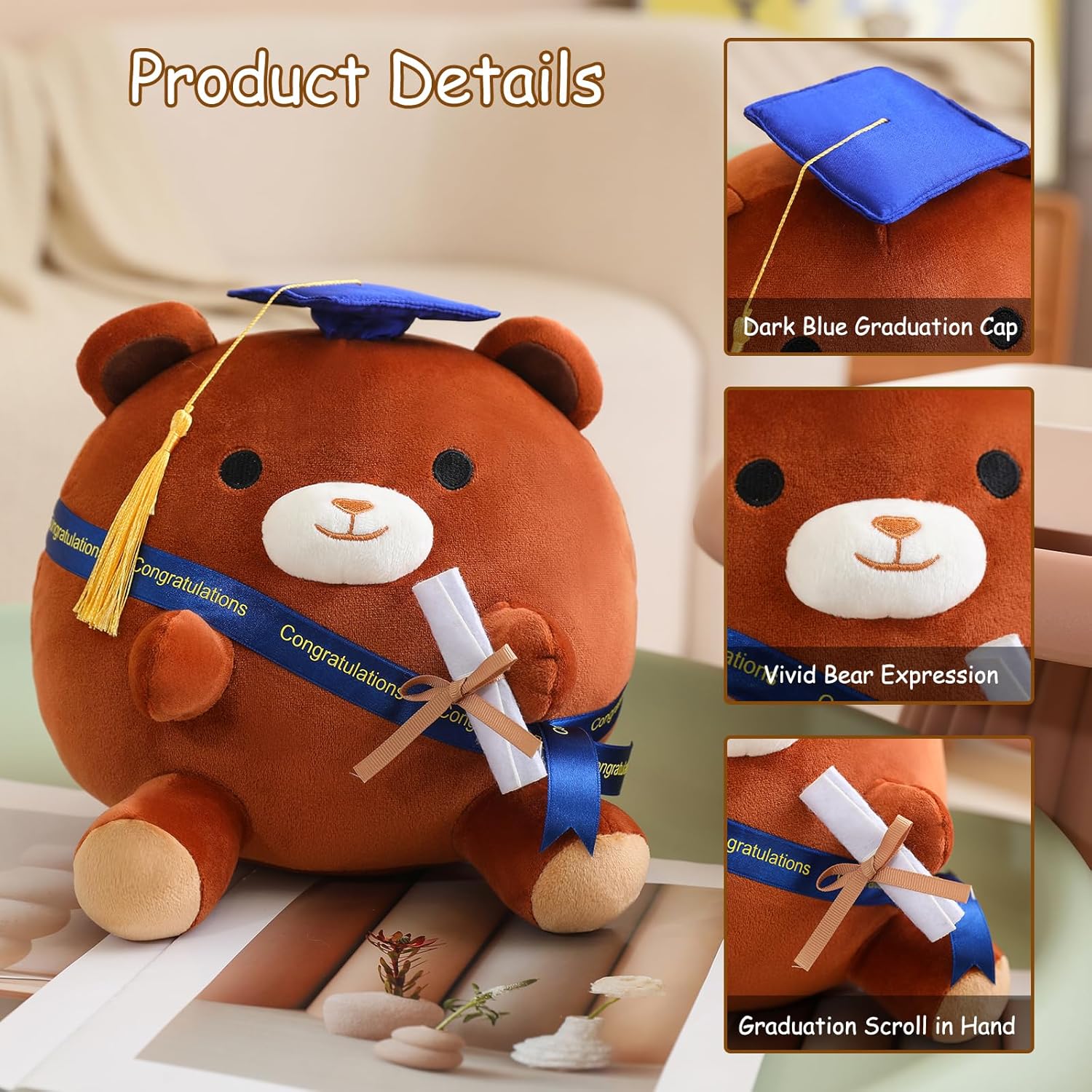 Brown Bear Plushie with Cap and Diploma 10 Inch