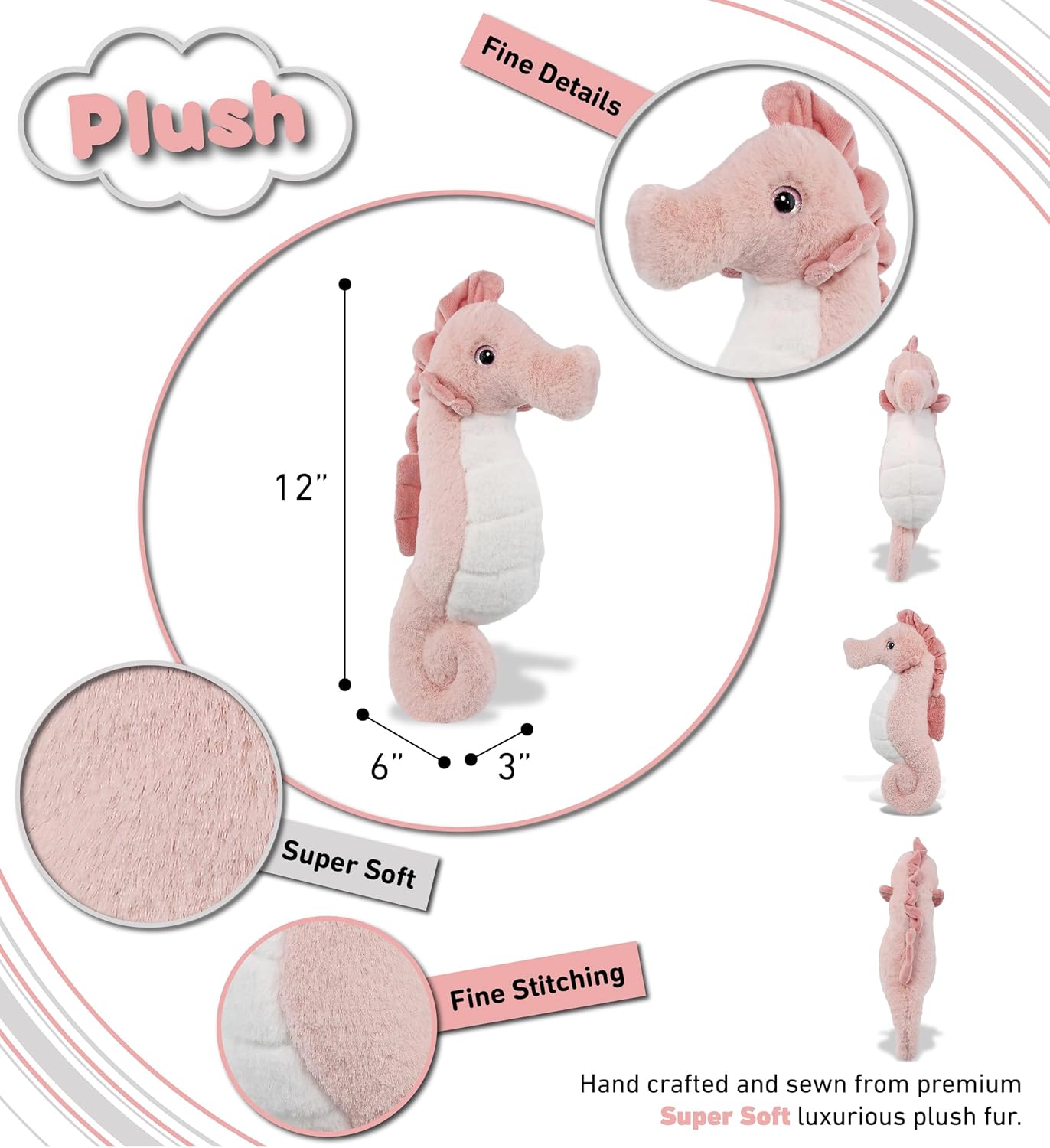 DolliBu Rose Seahorse 12 Inch Super Soft Plush Toy