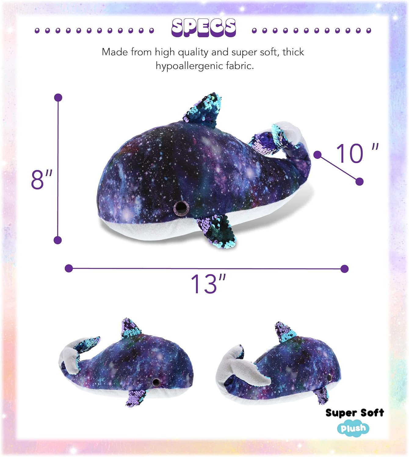 DolliBu Whale Sequin Space Plush Toy 13 Inch