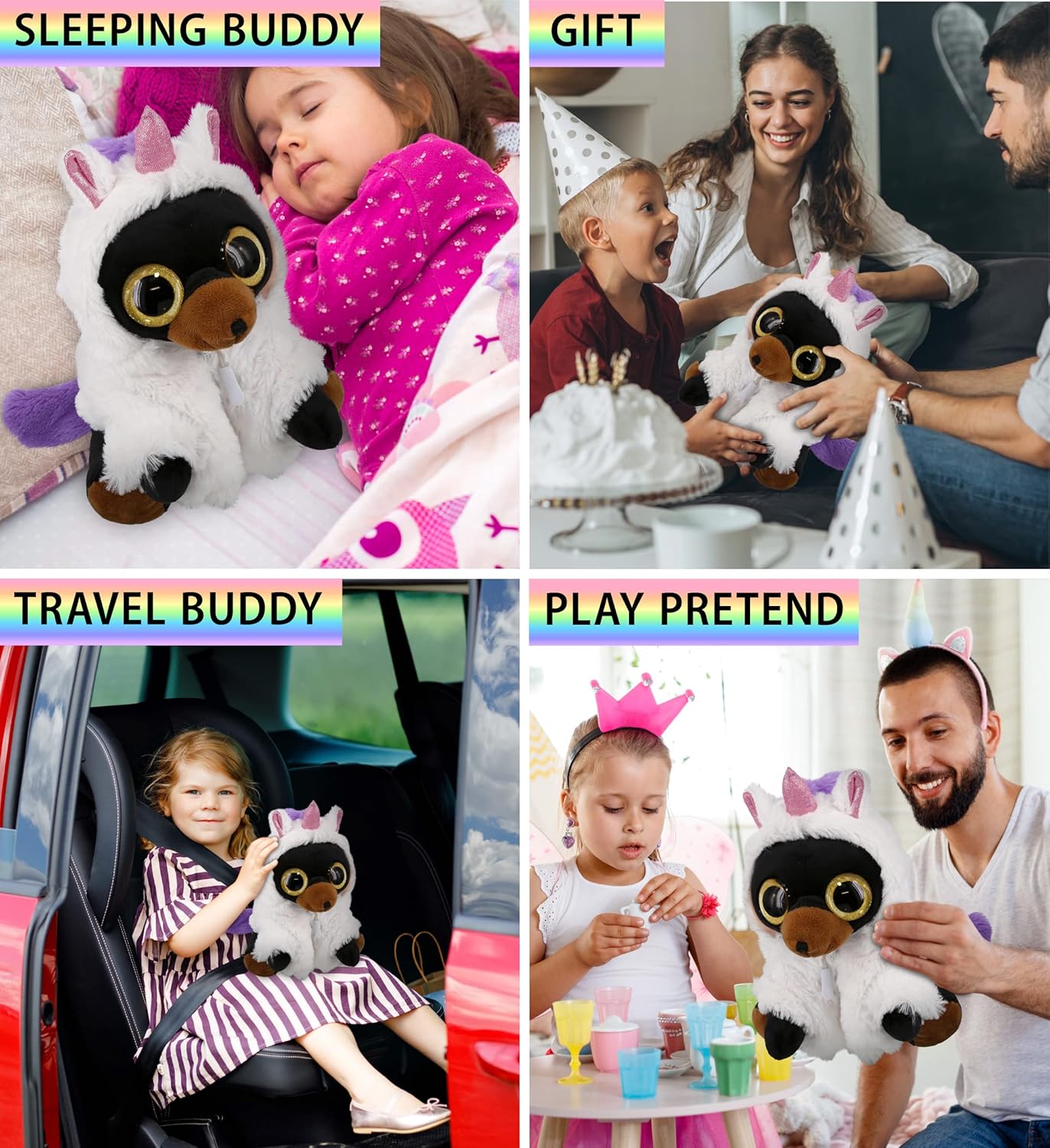 DolliBu Black Bear Unicorn Plush - 8 Inches Name Personalized