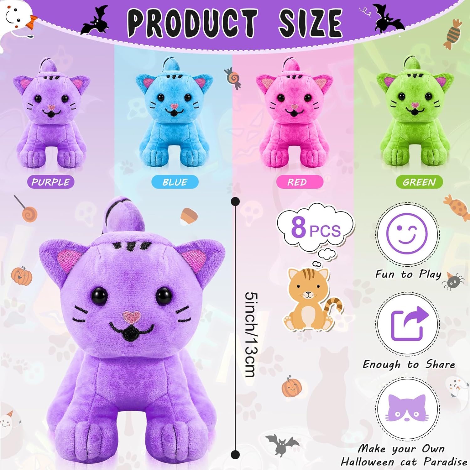 Jenaai 8 Pcs Halloween Cat Plush Set 1