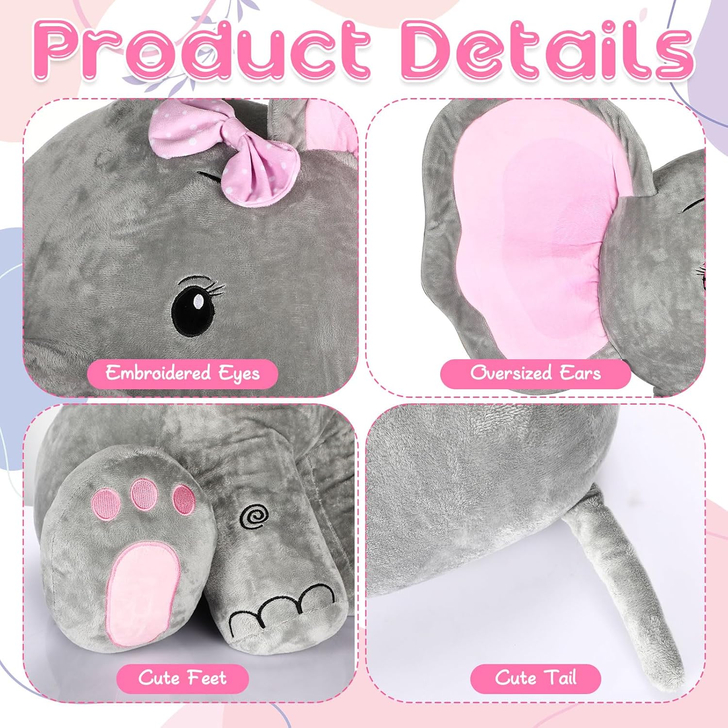 Jenaai 24 Inch Giant Plush Elephant for Kids