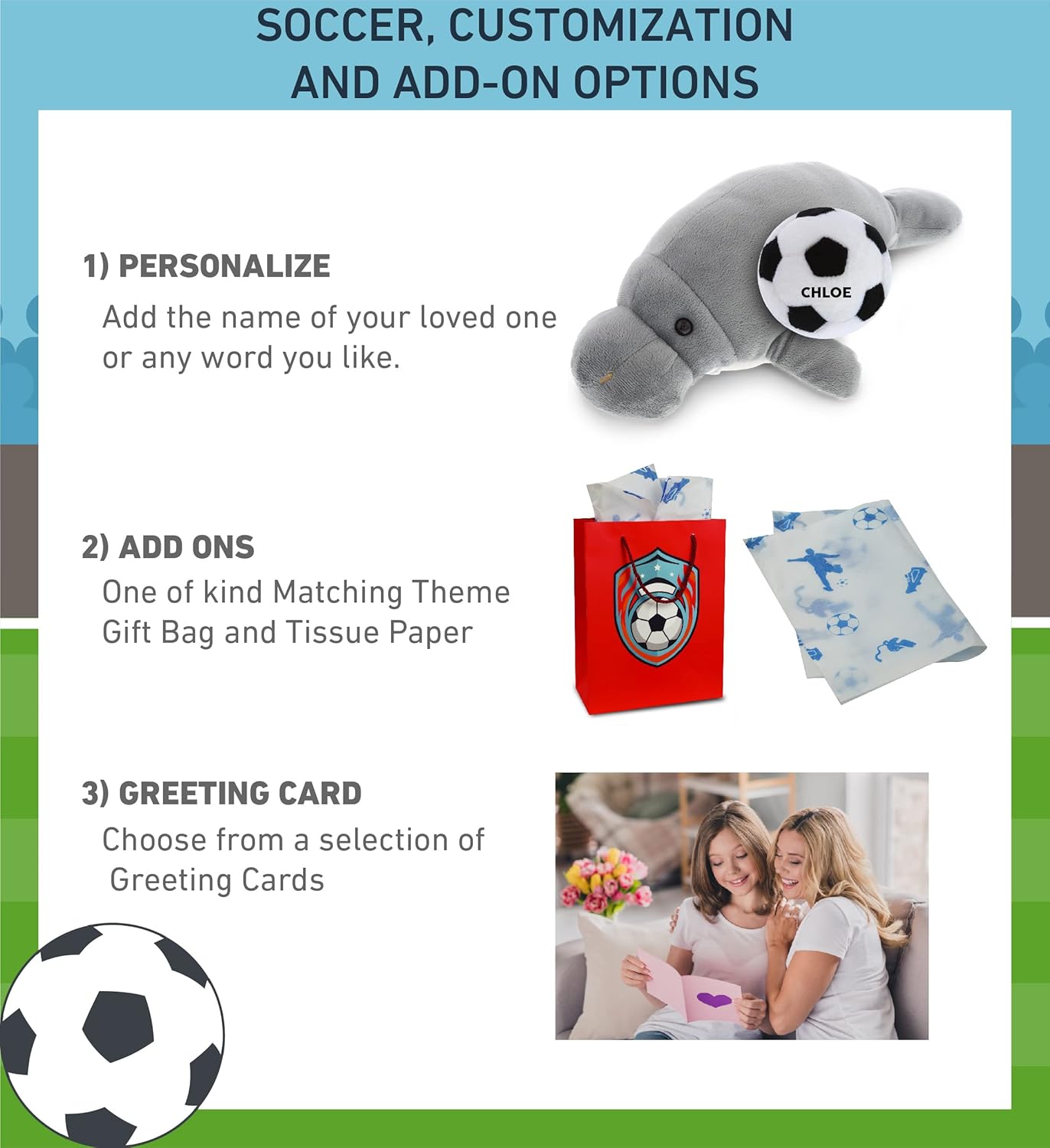 DolliBu Grey Manatee Stuffed Animal with Soccer Ball