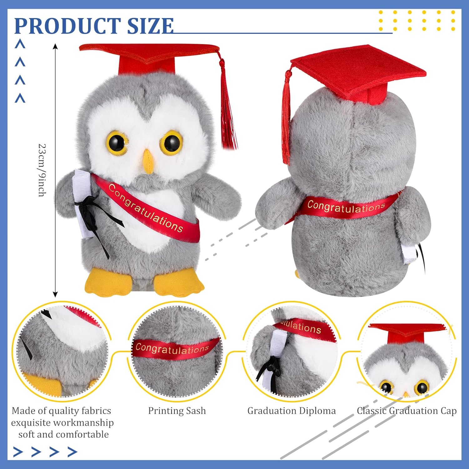 Sotiff 4 Pcs Graduation Owl Plush Toys 9 Inch