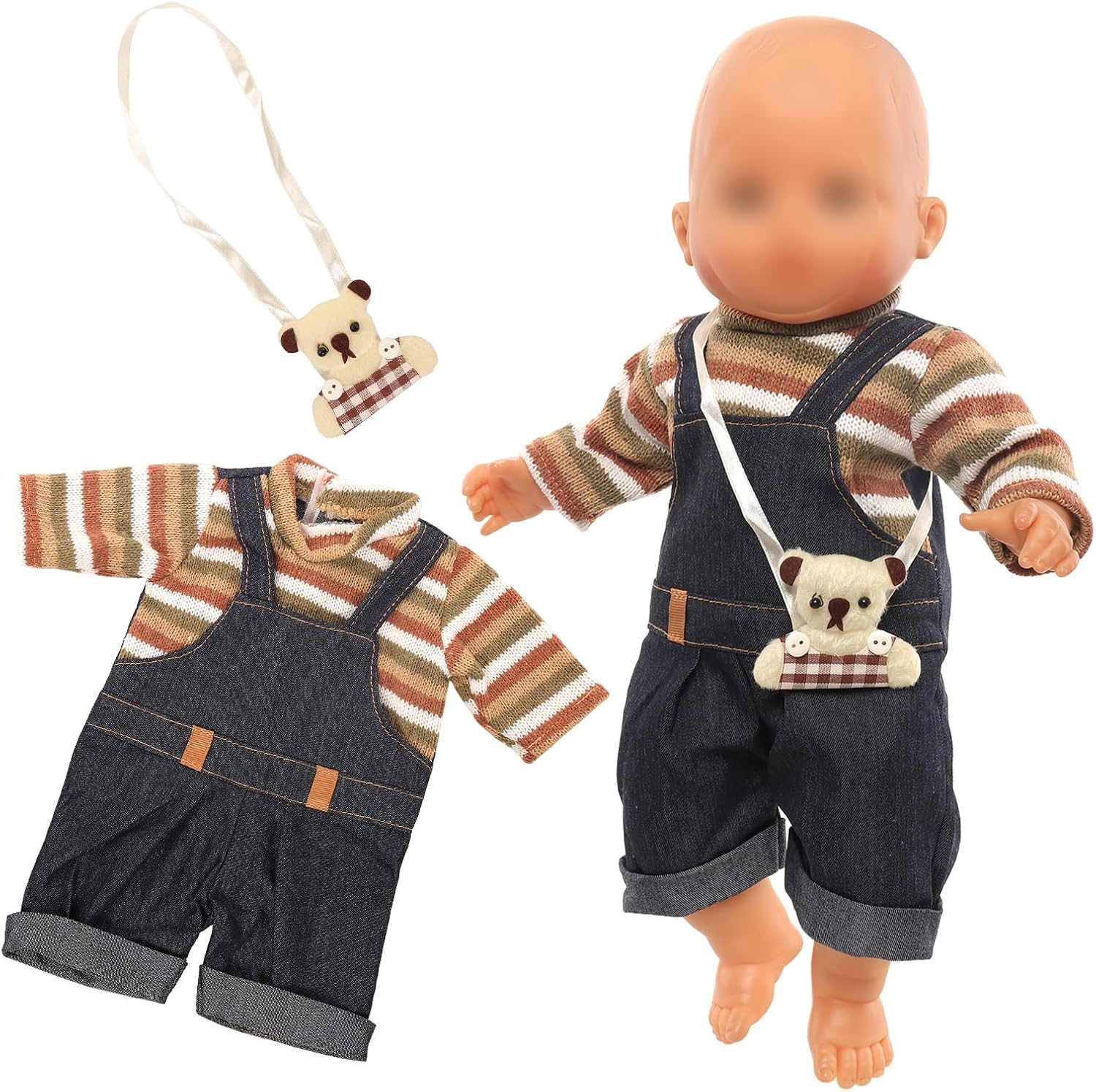 Miunana Baby Doll Dress with Bear Backpack for 13-16 Inch Dolls