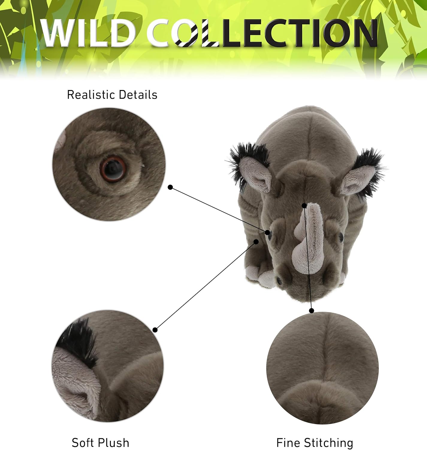 DolliBu Wild Stuffed Animal Soft Plush Rhino 14 Inch