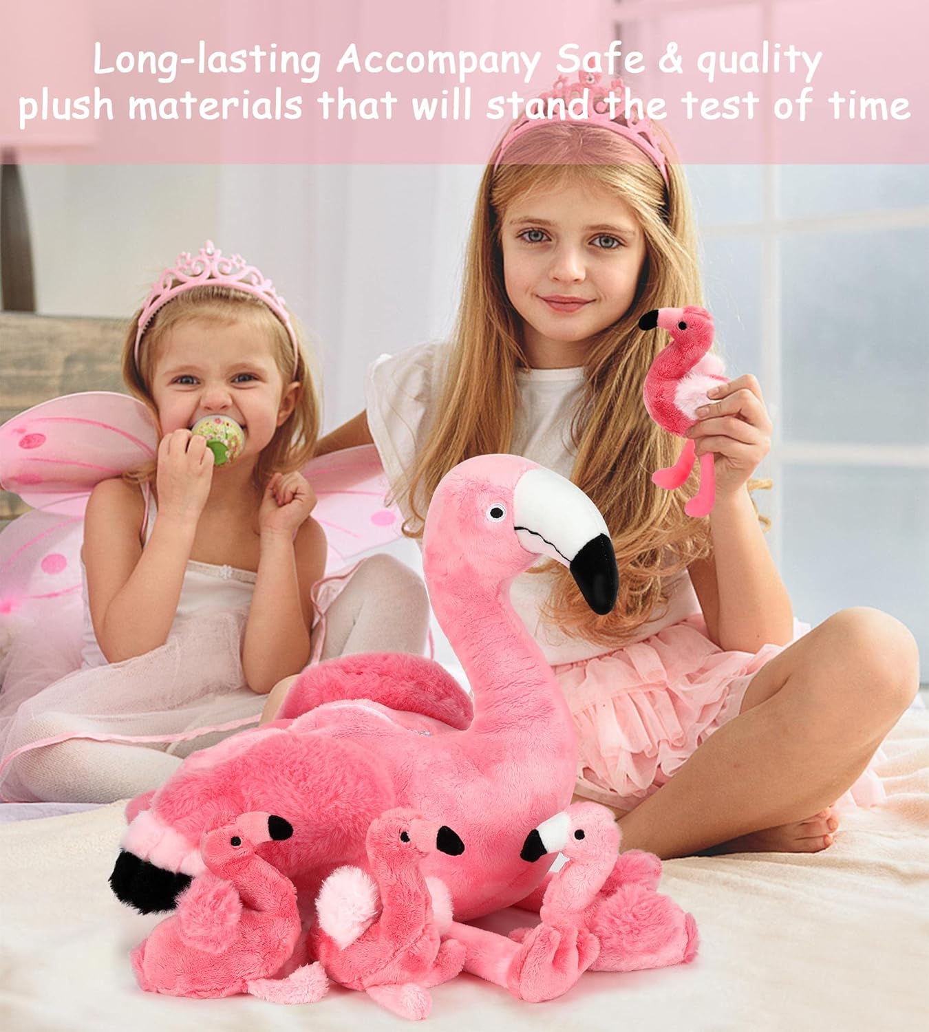 21 Inch Flamingo Plush Toy with 4 Babies - Soft Cute Machine Washable