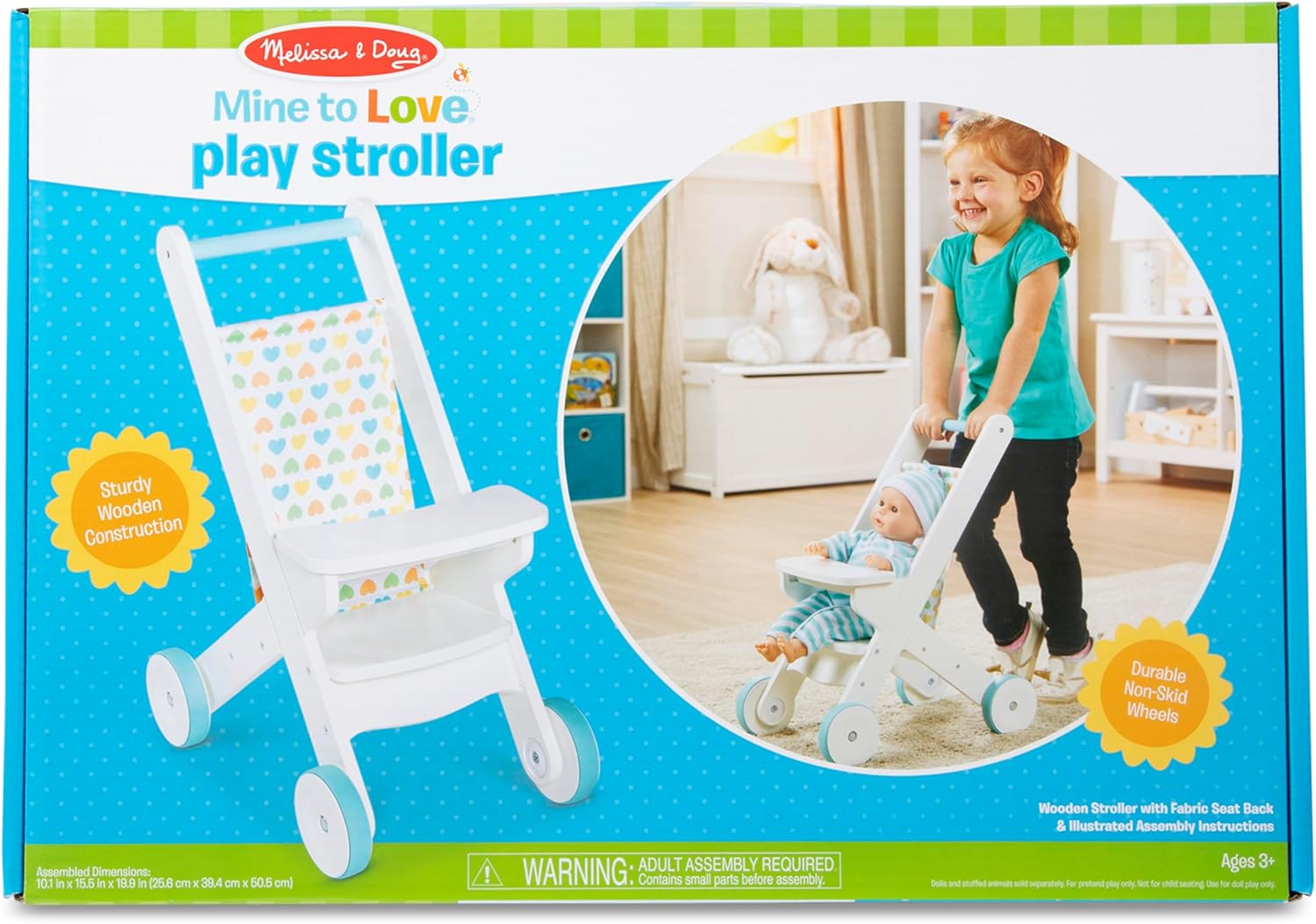 Melissa Doug White Wooden Play Stroller for Dolls and Stuffed Animals