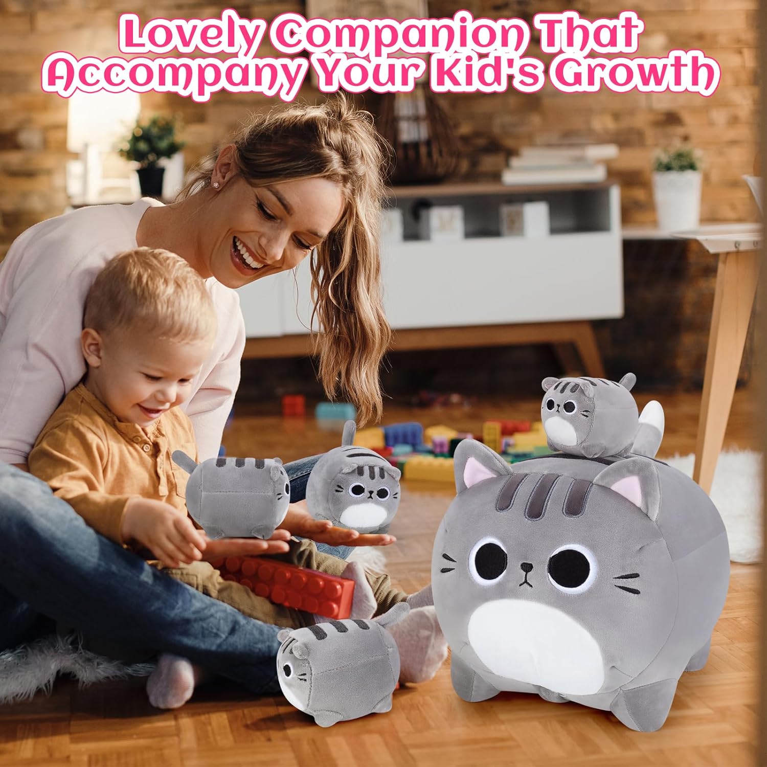 Grey Cat Plush Family Set 5PCS Stuffed Animals