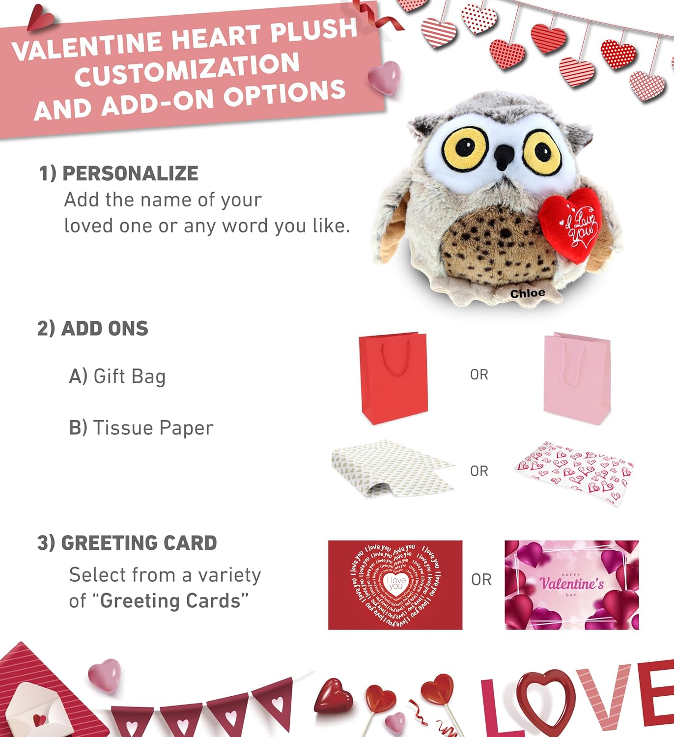 DolliBu I Love You Valentine Owl Plush - 6 Inches