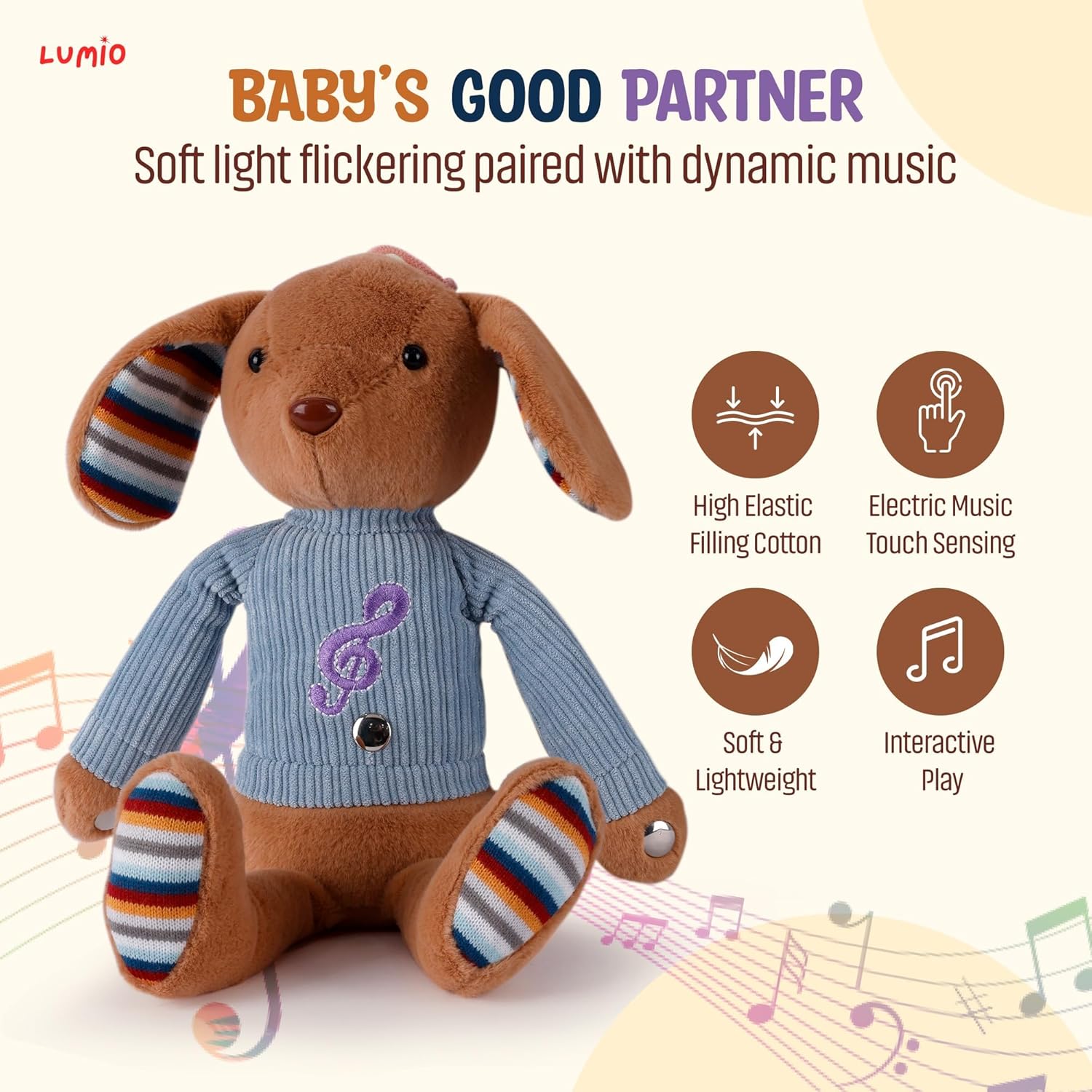 Lumio Musical Bunny Plush Toy with Lights Sounds
